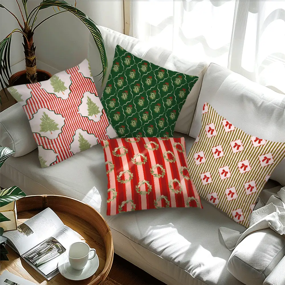 4 Pcs Christmas Pattern Throw Pillow Covers, Modern Style Polyester Flat-Printed Multi-Size Home Decor Sofa Cushions And Pillow Covers - Multicolor - View 5