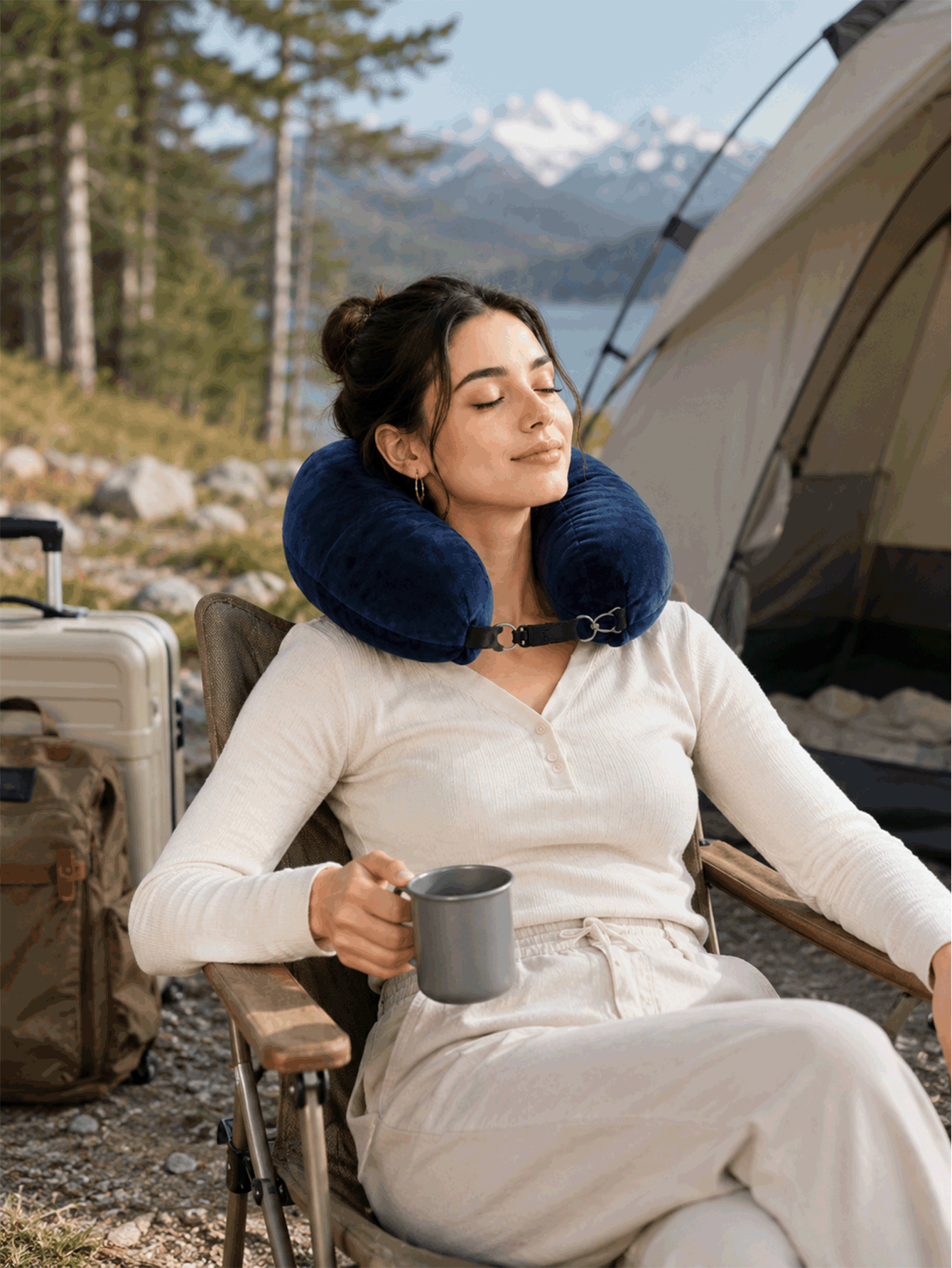 Adjustable U-Shaped Travel Neck Pillow, Wide Comfortable Design, With Convenient Zipper, Portable, Suitable For Car, Train, Office And Airplane, Ideal For Long Flights, Travel Essential - A - View 2