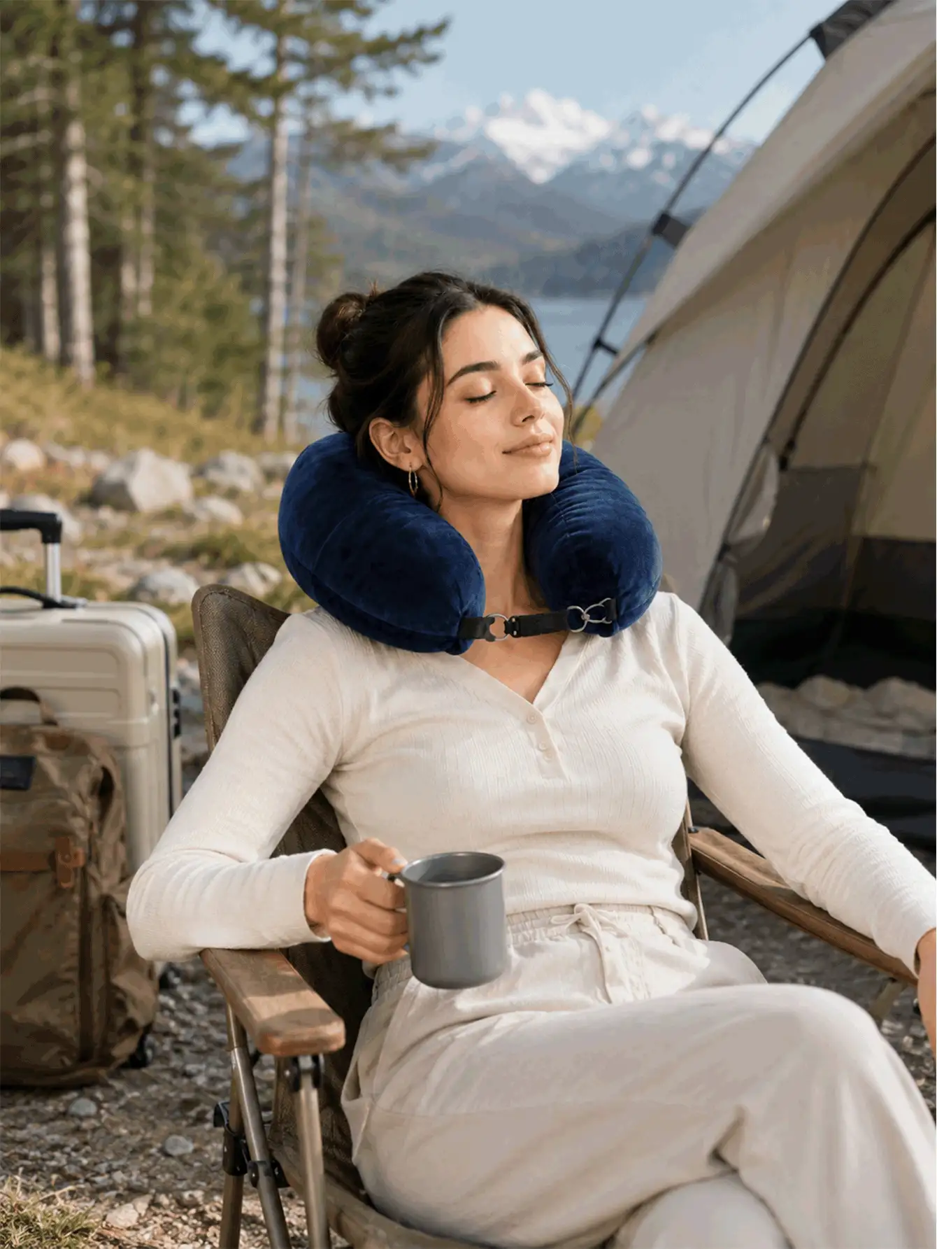 Adjustable U-Shaped Travel Neck Pillow, Wide Comfortable Design, With Convenient Zipper, Portable, Suitable For Car, Train, Office And Airplane, Ideal For Long Flights, Travel Essential - A - View 3
