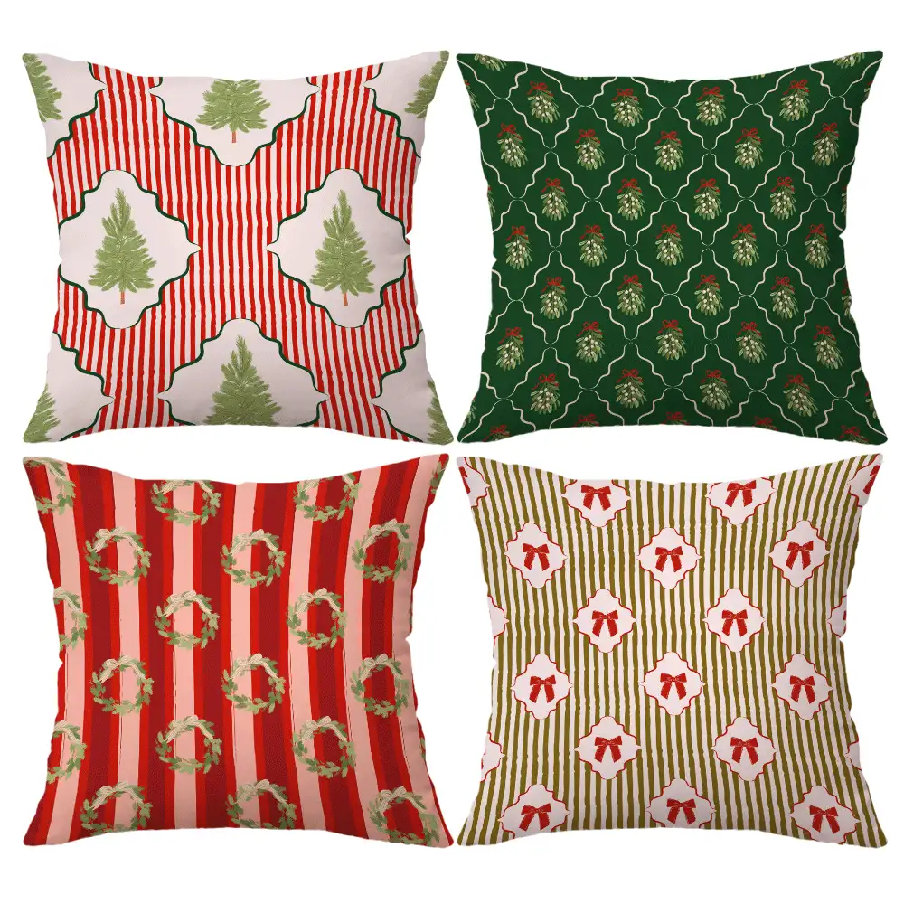 4 Pcs Christmas Pattern Throw Pillow Covers, Modern Style Polyester Flat-Printed Multi-Size Home Decor Sofa Cushions And Pillow Covers - Multicolor - View 11