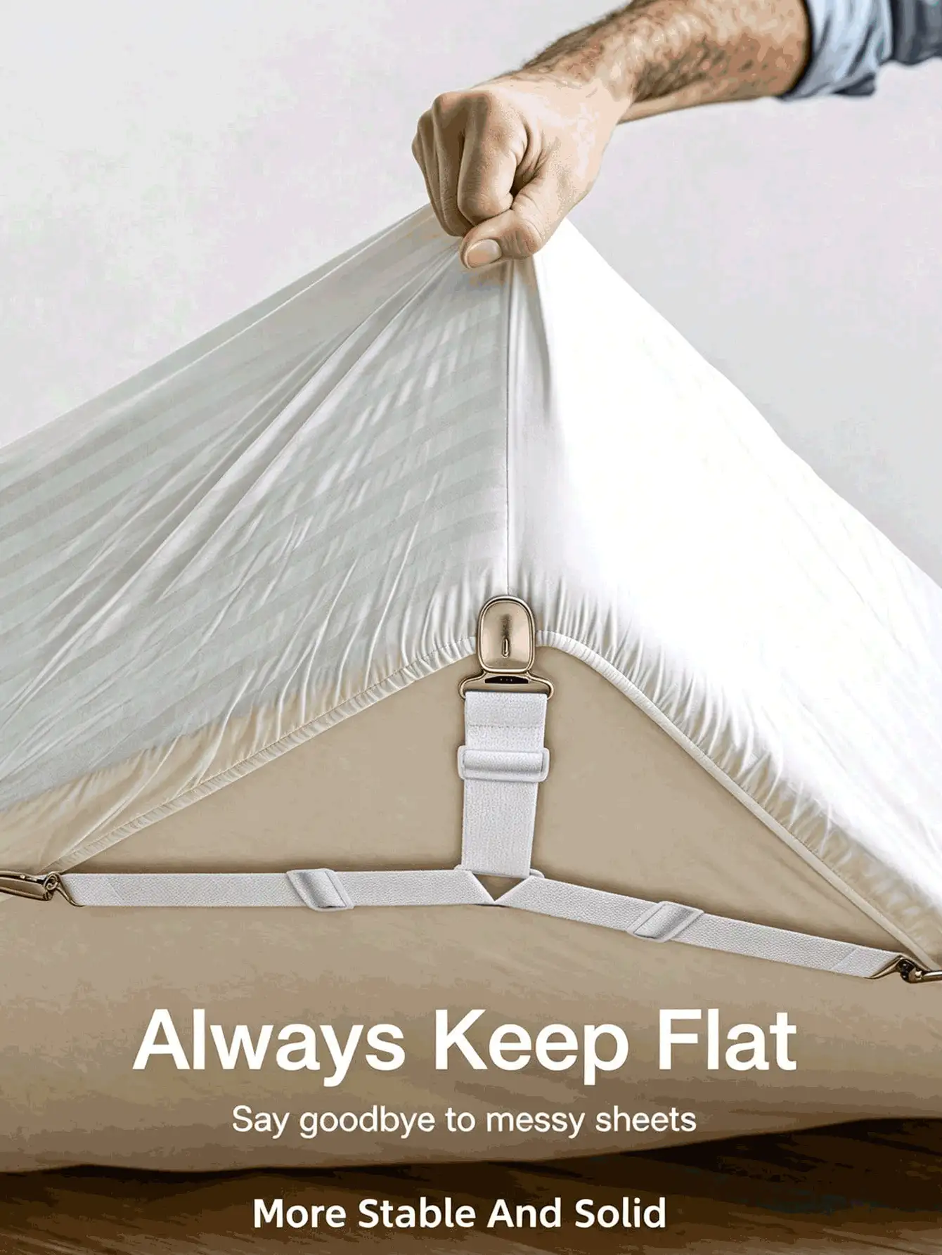 4pcs Elastic Bed Sheet Fastener, Triangular Adjustable Bed Sheet Clips, Non-Slip Bed Sheet Fixing Buckles, Keep Bed Sheet Flat And Stable, Suitable For Mattress Covers, Sofa Cushions, Daily Home Use - One Size Fits All - View 3