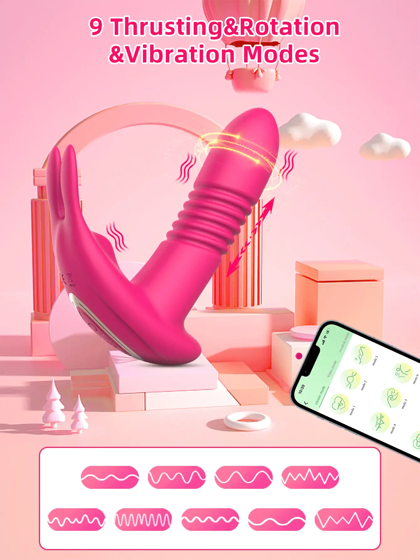 Wearable Vibrator With Remote Control Rabbit Vibrators Telescopic Rotating Vibrating Sex Toys For Woman - one-size - View 3