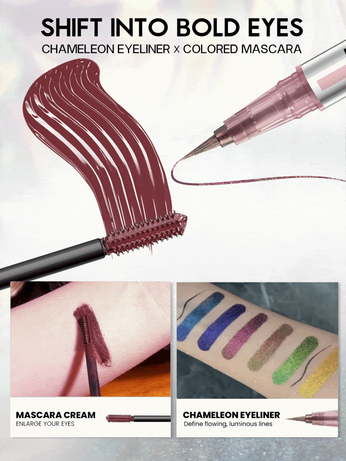 Set Maskara Berwarna Pudaier 1 buah & Eyeliner Dua Ujung 1 buah Maskara yang Memanjangkan, Melengkungkan, dan Memberikan Volume dengan Eyeliner Mutiara Luncuran Halus & Definisi Tepat Tampilan Mata Gradien Kreatif Multi-Warna Riasan Sehari-hari, Pesta, Riasan Kostum Halloween - 02+04 - View 2