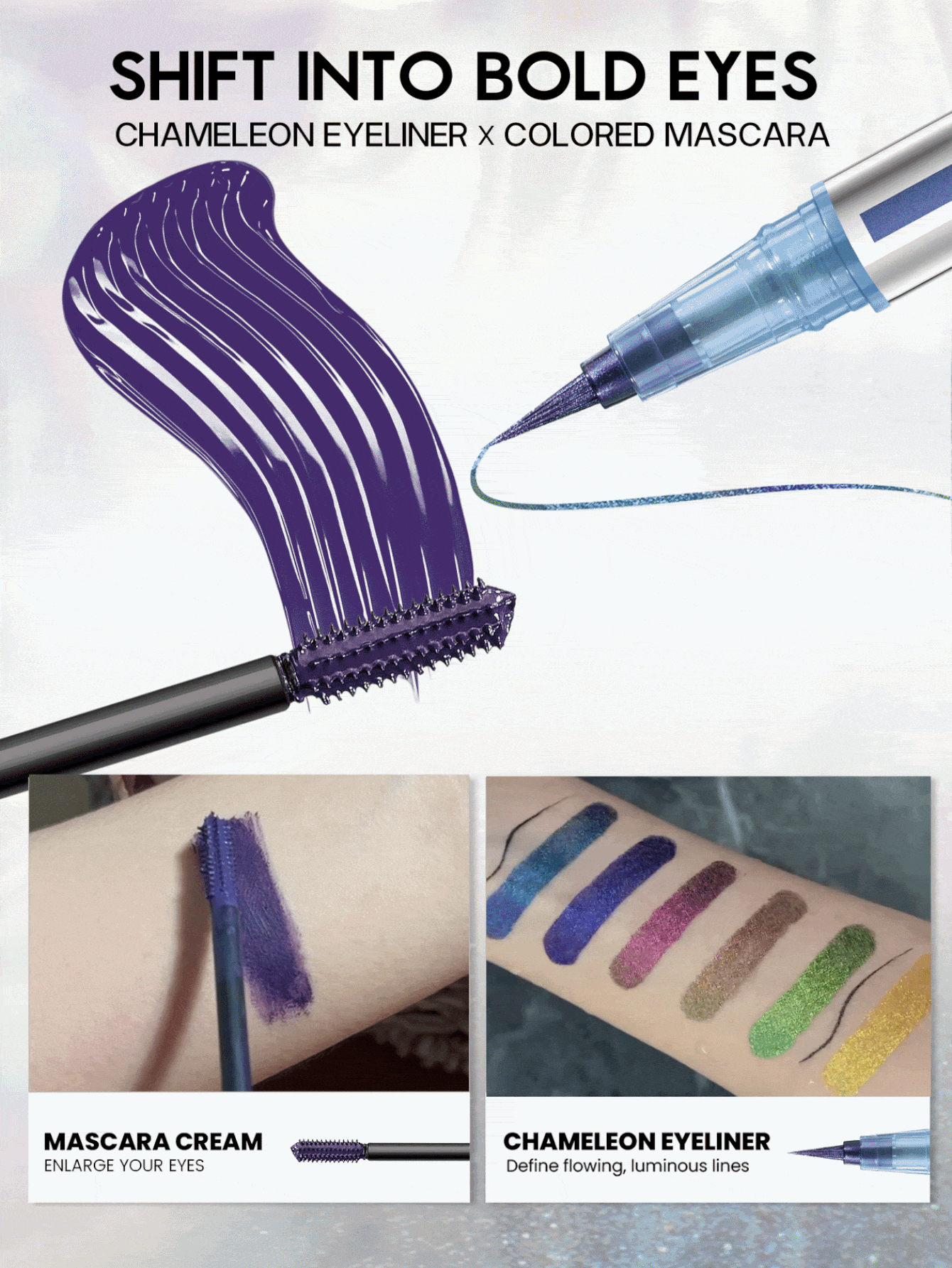 Set Maskara Berwarna Pudaier 1 buah & Eyeliner Dua Ujung 1 buah Maskara yang Memanjangkan, Melengkungkan, dan Memberikan Volume dengan Eyeliner Mutiara Luncuran Halus & Definisi Tepat Tampilan Mata Gradien Kreatif Multi-Warna Riasan Sehari-hari, Pesta, Riasan Kostum Halloween - 04+02 - View 2