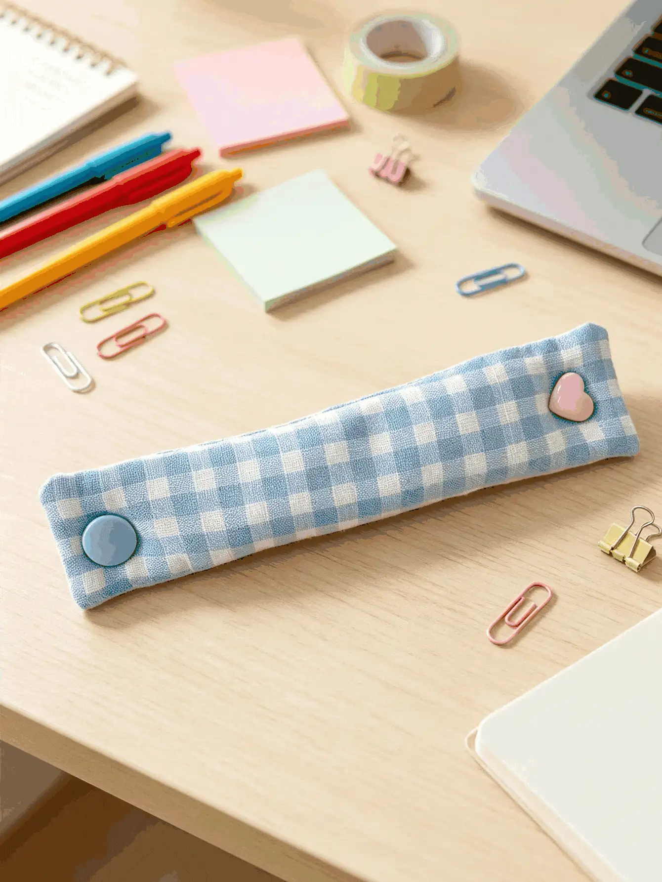 5/1pc Premium Fabric Cable Organizer Strap, Cute Plaid Cable Management Clip With Heart Button, Earphone/Charging Cable Cord Wrap, Portable Desktop Travel Cable Fixer, Multi-Color Decorative Cable Storage Accessory - Multicolor - View 3
