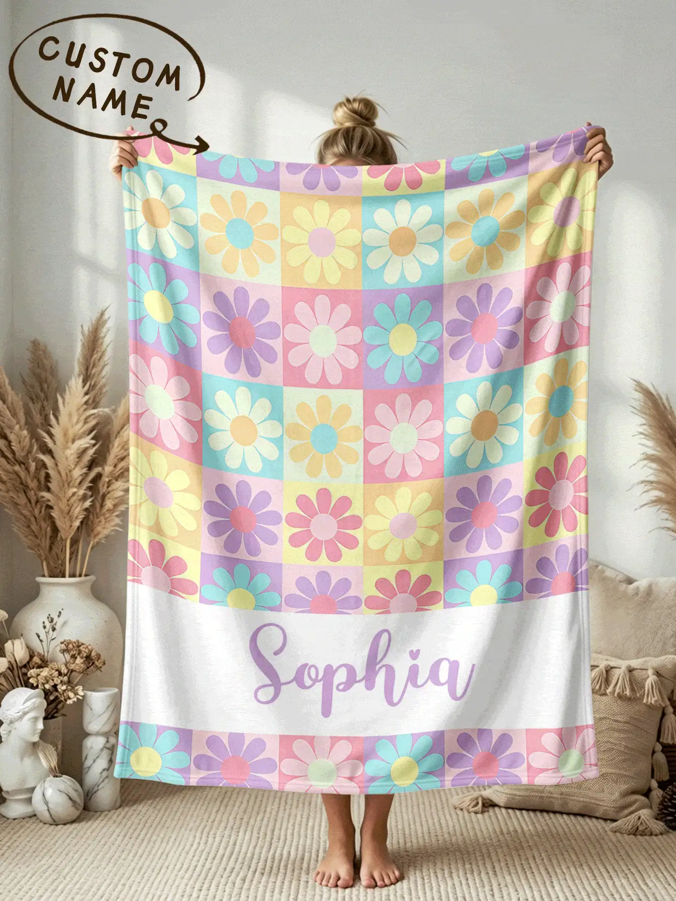 1pc Customized Name Blanket, Personalized Name Throw, Suitable For Bed, Living Room Sofa, Outdoor Beach Camping Pets, Personalized Home/Pet/Couple Bed Blanket, Personalized Christmas Gift, Home Gift, Birthday Gift, Gift For Friends, Gift For Her, Gift For Son/Daughter - Style 1 - View 2