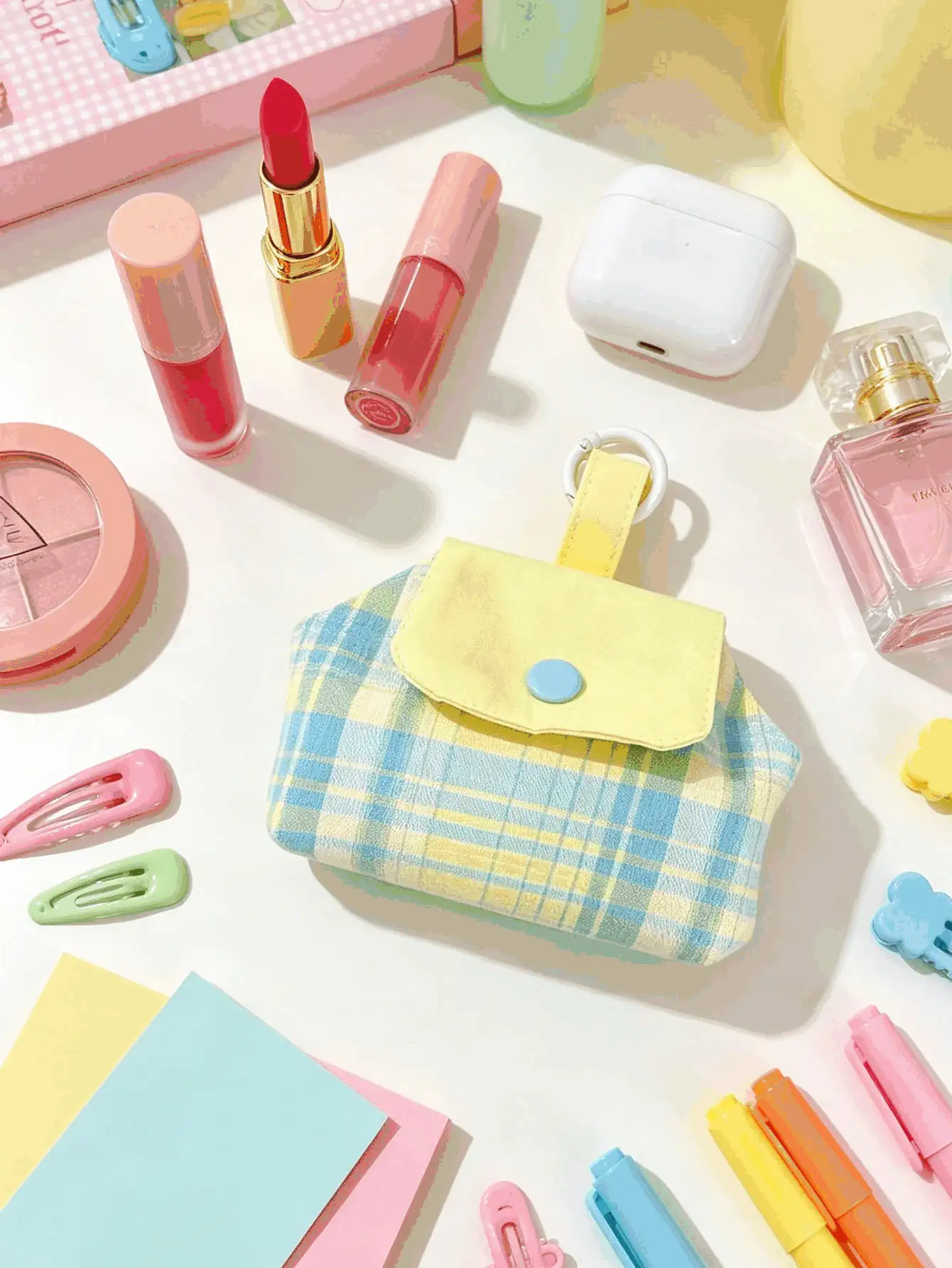 Tas Earphone Lipat Gaya Jepang 6/1 pc, Kantong Kecil Kancing Jepit Warna Kontras, Tas Penyimpanan Travel Portabel, Dapat Menyimpan Earphone, Lipstik dan Barang Pribadi Kecil, Aksesori Harian Manis untuk Gadis - MultiWarna - View 2