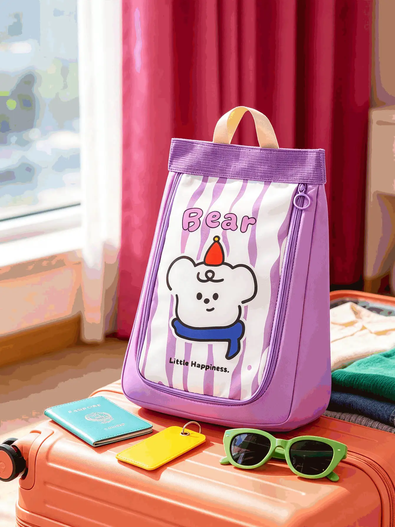 6/1pc Portable Travel Shoe Bag, Handheld Shoe Storage Bag, Double Layer Large Capacity Dust-Proof Shoe Storage Bag, Suitable For Luggage, Business Trip, Vacation, Cute Pattern Shoe Storage Bag - Multicolor - View 3