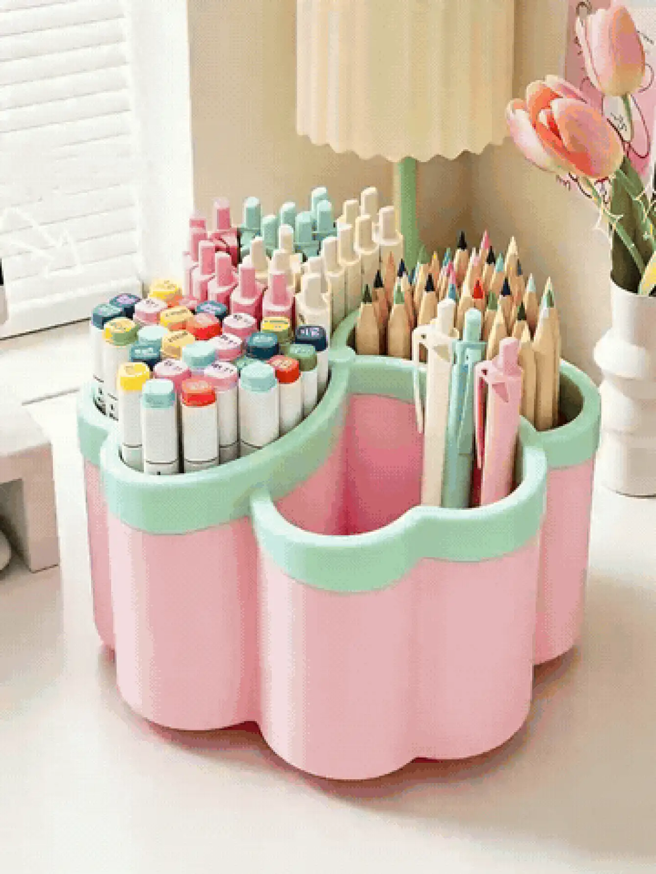 Rotating Desktop Storage Box Large Capacity Pen Holder For Men And Women Makeup Brush And Pen Holder Combination For Back To School Gift Home Livingroom Bathroom Travel Vocation Paty Favor Daily Indoor Essential Accessory - Multicolor - View 3