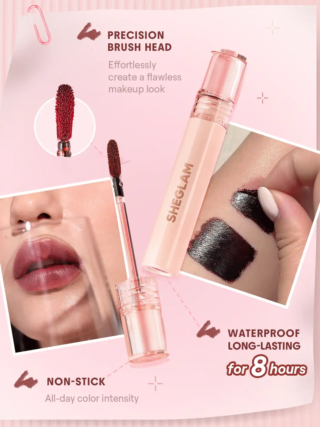 SHEGLAM [2Pcs] Fall In Line Peel Off Lip Liner Stain & Jelly Wow Tinted Lip Oil Bundle Set - Pinky Promise+Hot Shot - View 6