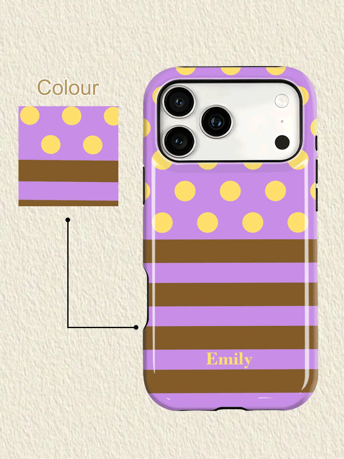 1pc Customized Fresh Polka Dot Name Letter Slogan Phone Case, 2-In-1 Glossy Film Full Coverage Hard Shell Protective Cover Compatible With IPhone 11/12/13/14/15/16/17 Pro Max - Multicolor - View 2