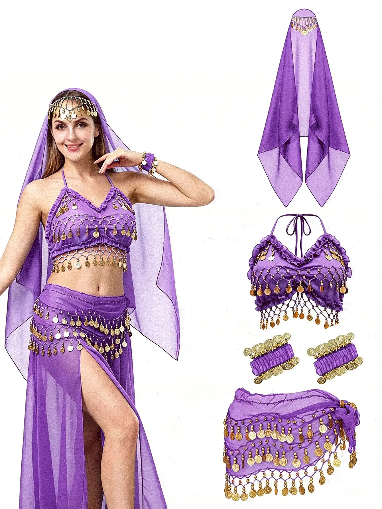 Coin Dangle Chest Ornament Hip Decor Head Veil Wrist Cuffs, Exotic Themed Music Festival Rave Party Body Decor Accessories (Multiple Colors Available) - Multicolor - View 2