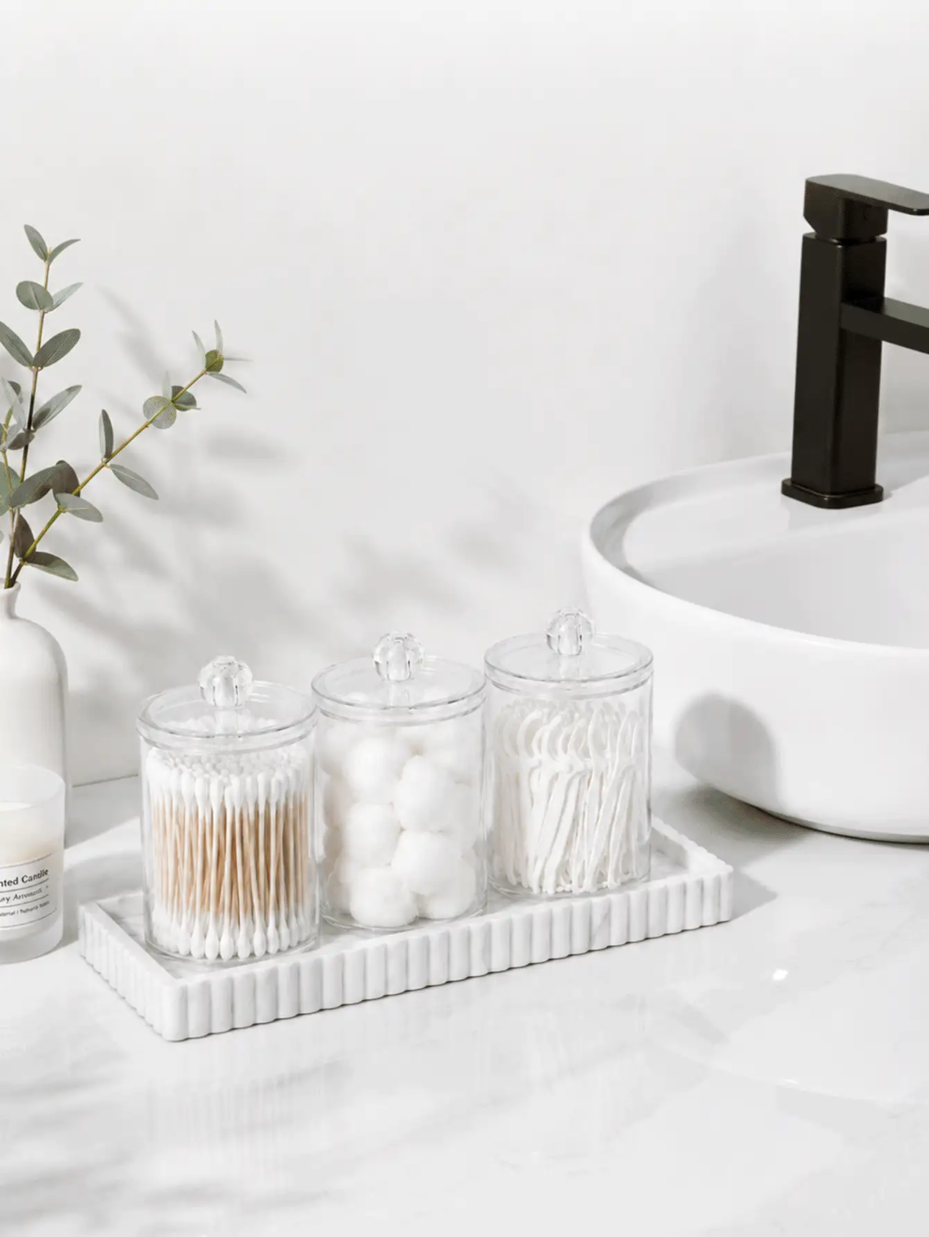 1/3 Packs Bathroom Counter Organizer Jars With Lids, Plastic Vanity Storage Canisters With Silicone Tray For Cotton Swabs, Cotton Balls, Dental Floss Picks And Small Essentials - Multicolor - View 2