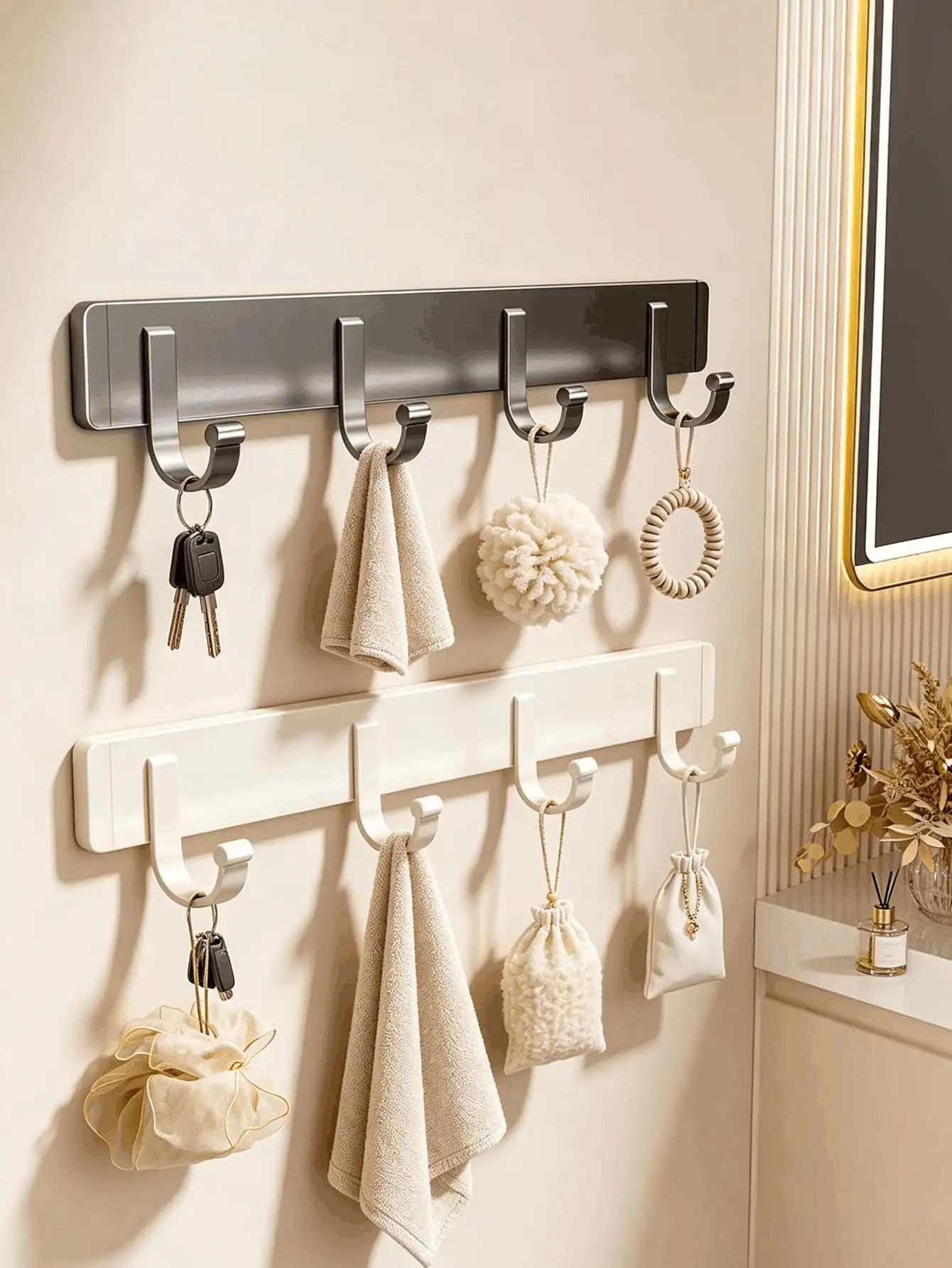 1pcMinimalist Style, Plastic, Rectangular, 3/4 Double-Prong Wall Hooks, Hang Towels & Bath Supplies, Wall Mounted Hook Rack, Storage Hanger, For Bathroom, Entryway, Bedroom, All Seasons & Housewarming - Multicolor - View 2