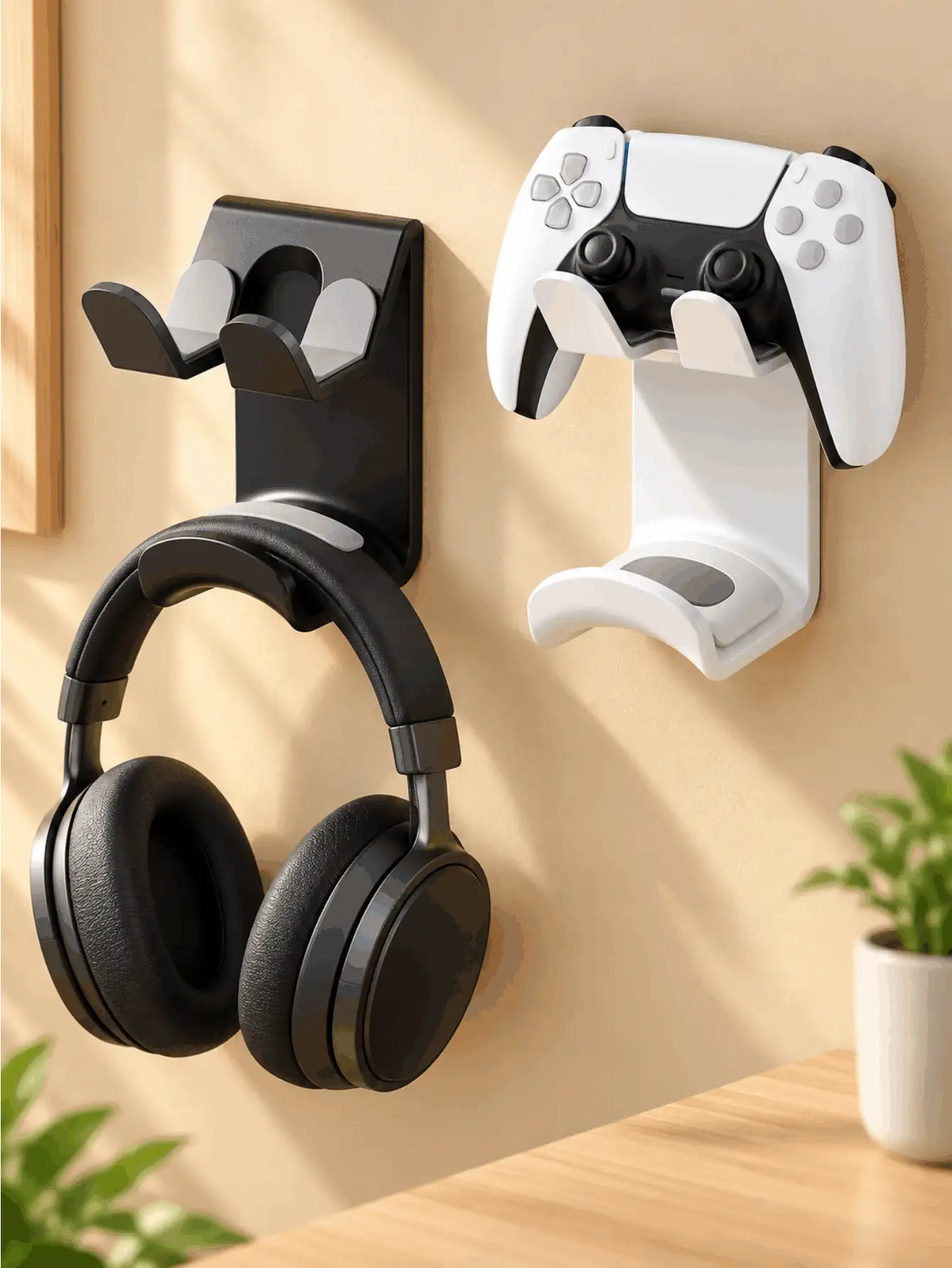 2-In-1 No-Drill Wall Mount Headphone And Game Controller Holder, Universal Headphone Stand With Storage Hook, Space-Saving Gaming Desk Organizer, Home Essential, Christmas Gift For Gamers - Multicolor - View 2