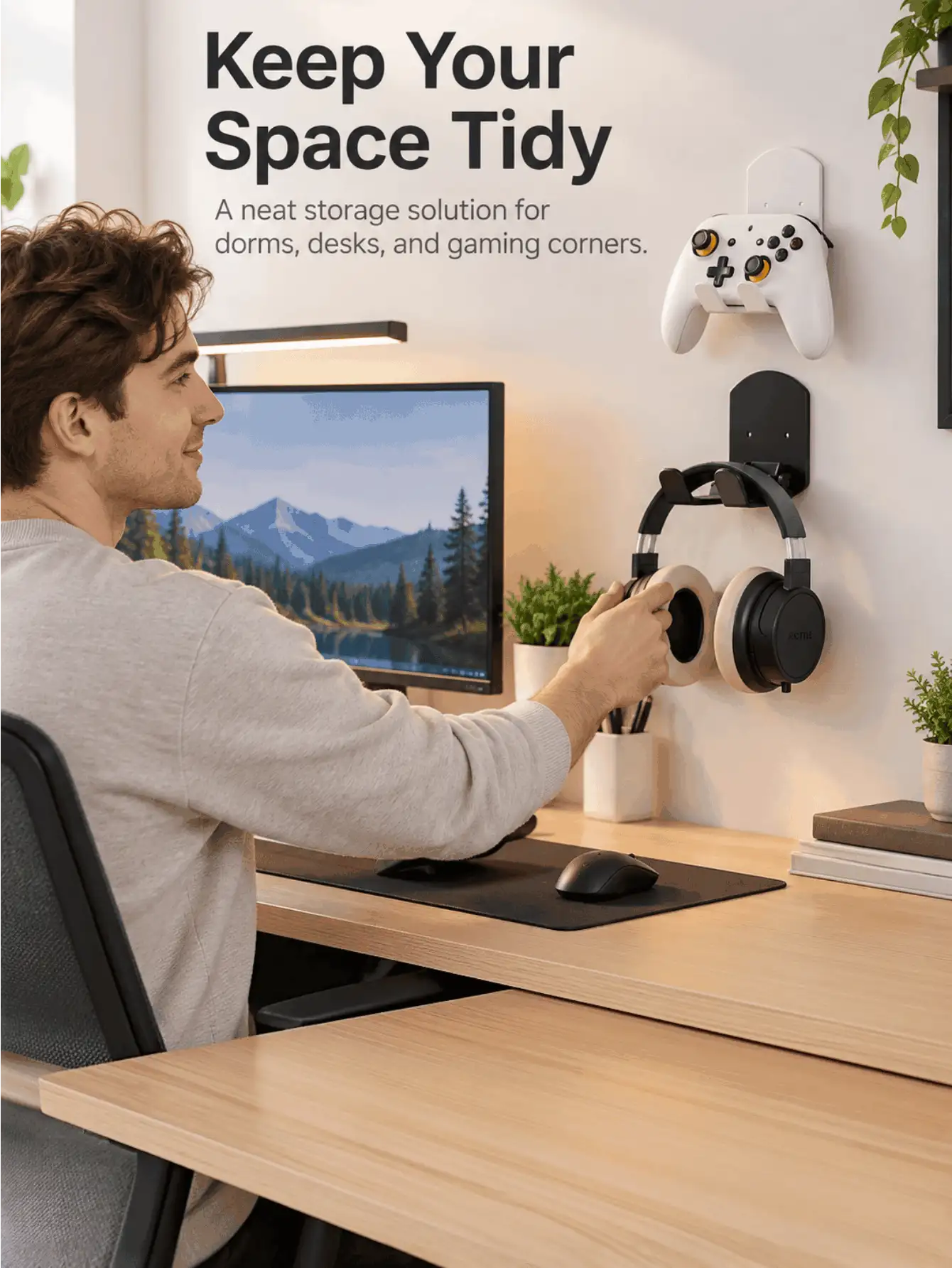 Foldable Headphone Stand Wall Mount Holder, No Drill Gaming Headset Rack And Controller Storage Organizer For Desk, Dorm Room And Bedroom, Space Saving Game Accessories, Home Essentials, University Essentials, Christmas Gifts And Holiday Accessories - Multicolor - View 3