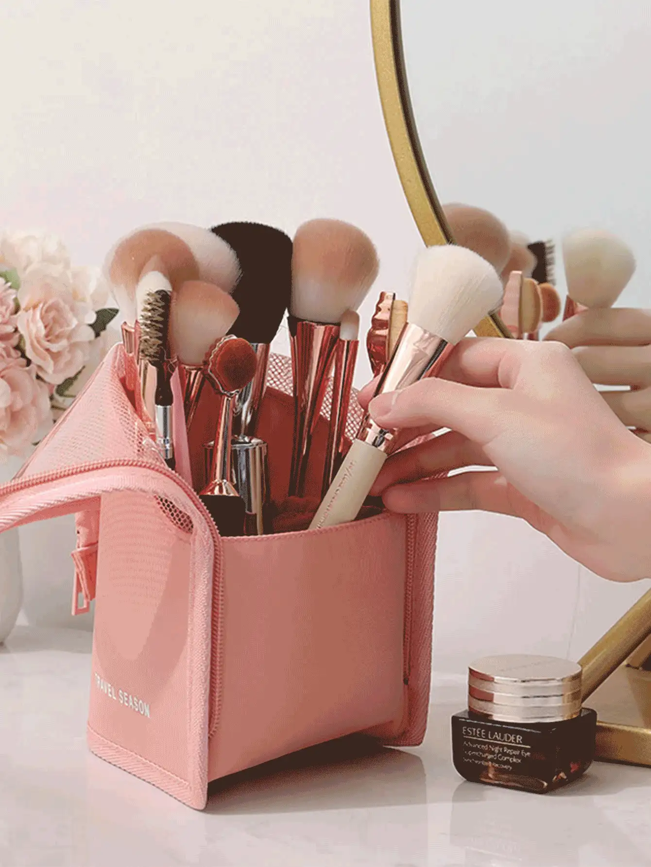 1pc Zipper Makeup Brush Bag, Transparent PVC Waterproof Travel Makeup Brush Storage Bag, Portable Makeup Brush Holder, Professional Makeup Bag, Artist Supplies Organizer, Essential For Home, Gift, Vacation And Travel, Foldable Makeup Brush Cup - Multiple Styles - View 3