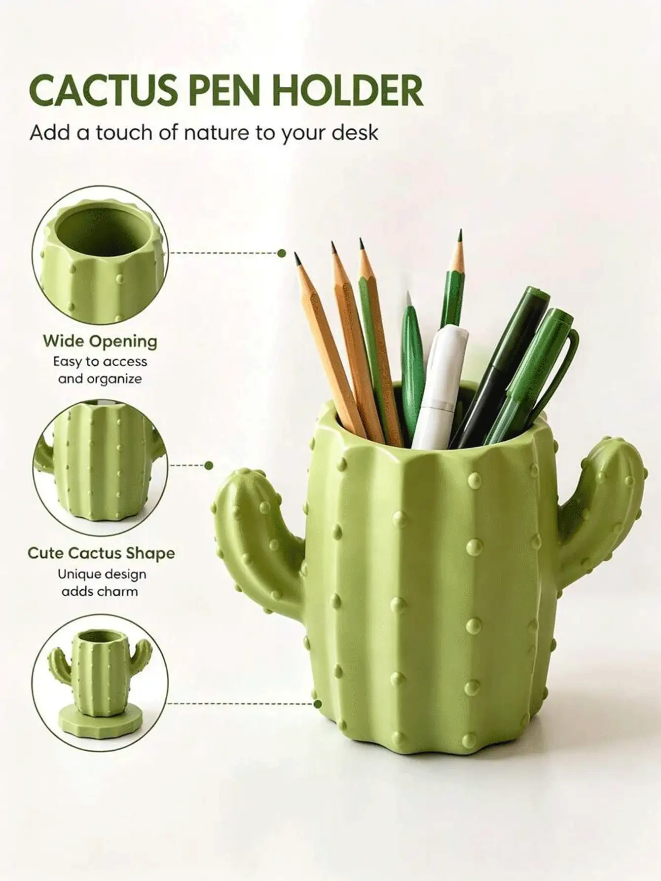 Multifunctional Pen Holder With Stable Base Cactus Design Pencil Cup Creative Desktop Storage Box Suitable For Teenagers Office Workers College Students Dormitory Study Office Supplies Home Office Decor Office Desk Vanity Essential Accessory - Multicolor - View 3