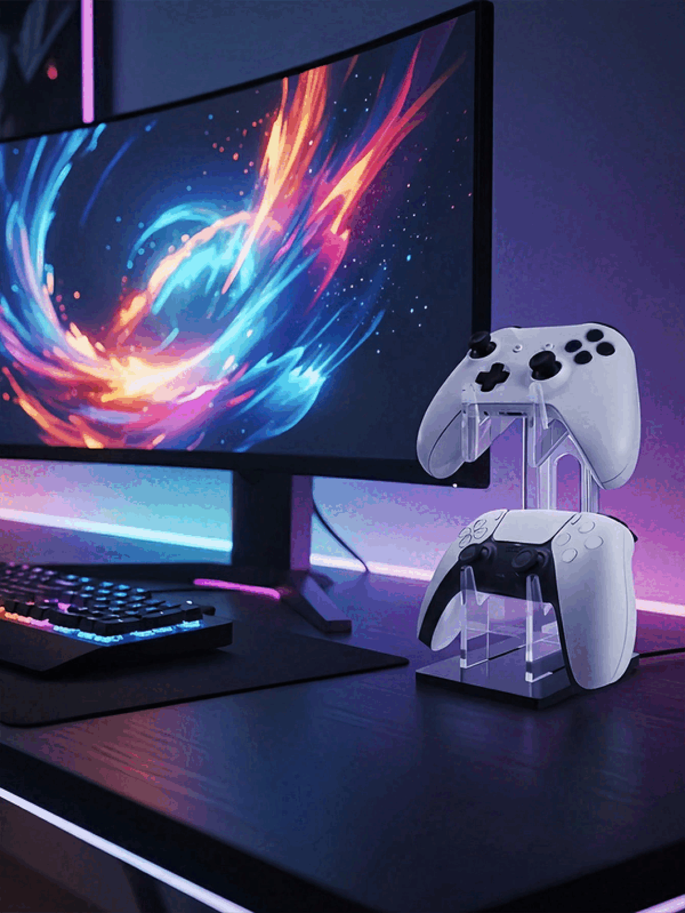 Acrylic Game Controller Stand Dual-Layer Gaming Controller Holder For Gamepads Universal Storage Rack Desktop Organizer For Hardcore Gamers Casual Users Workspace Storage Shelf Gaming Accessory Gaming Room Decor Desk Accessories - Multicolor - View 2