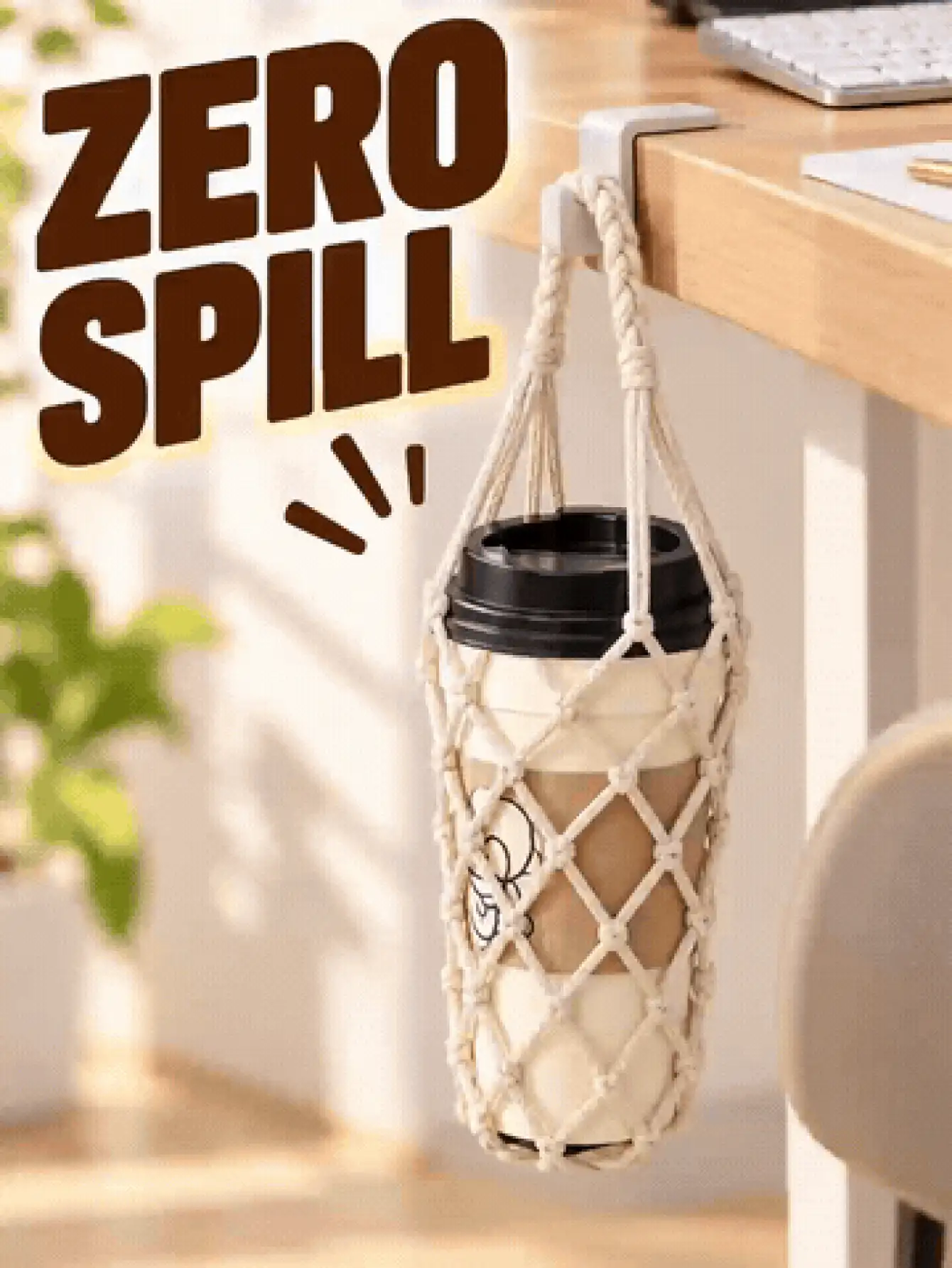 Portable Water Bottle Carrying Rope Woven Bottle Sleeve, Unisex Handheld Mesh Bag Cup Holder, Home Coffee Bar Storage Container Organizer, Home Room Decor, Kitchen Apartment Office Cruise Travel Essential Accessory - Multicolor - View 3