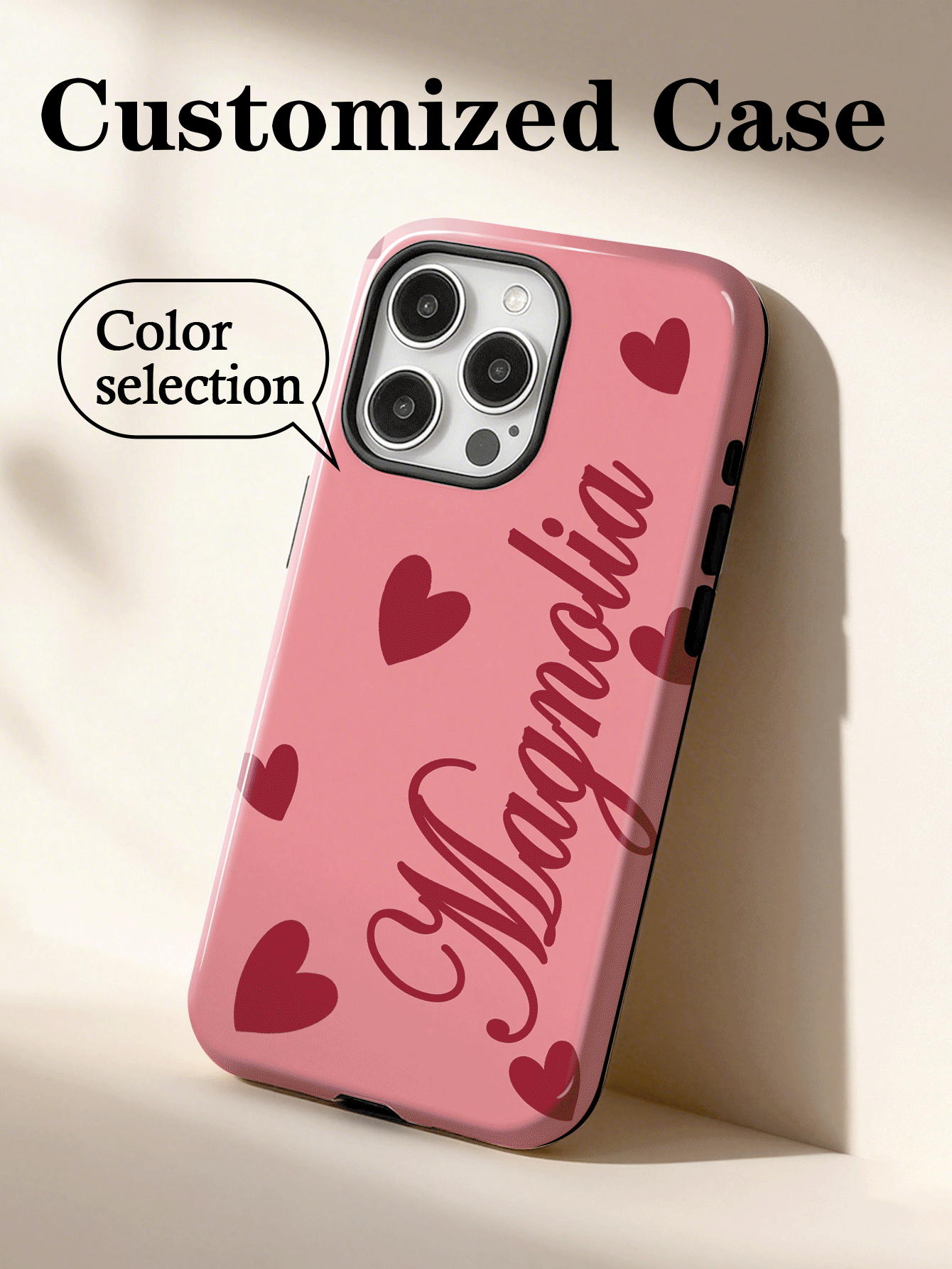 1pc Minimalist Cream Ins Style Retro Y2K Sweet Cool Girl Heart Signature Customized Color Pattern Contrast Image Name Personalized Signature Short Phrase Custom Couple Daily Commute Holiday Anniversary Exclusive Gift Phone Case Customized 2-In-1 Glossy Film Hard Shell Full Coverage Protective Case Compatible With Iphone 11/12/13/14/15/16/17 Pro Max - Multicolor - View 2