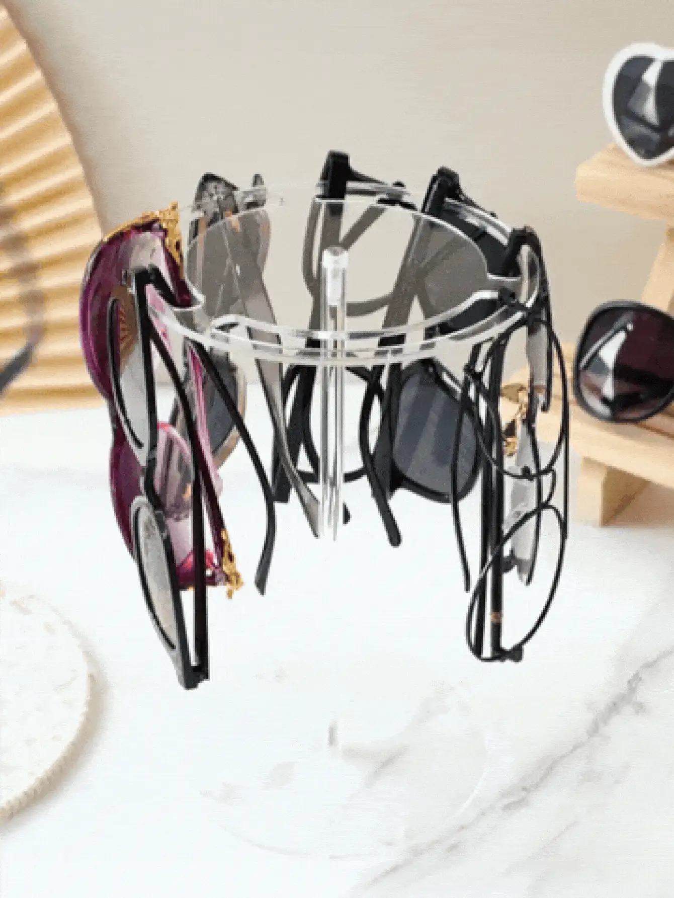 Transparent Acrylic Glasses Display Stand 360° Rotating Round Elevated Bracket Multi-Functional Jewelry Storage Rack Rings Earrings Necklaces Bracelets Home Bedroom Dorm Decor Back To School Essential Desktop Organizer Accessory - Multicolor - View 3