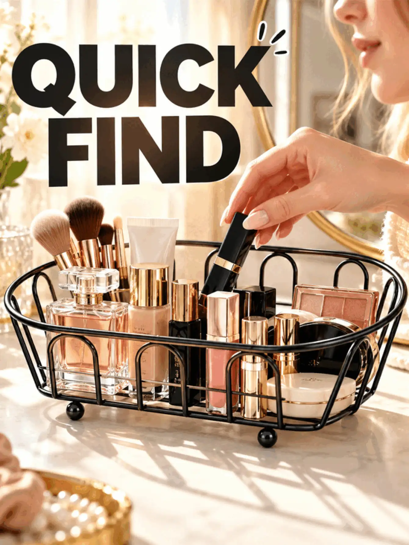 Metal Storage Basket Multifunctional Desk Organizer Box For Women Desktop Organizer Rack Iron Art Small Shelf Storage Basket For Cosmetics Makeup Brushes Home Living Room Decor Office Desk Wedding Kitchen Bathroom Bedroom School Essential Accessories - Silver - View 3