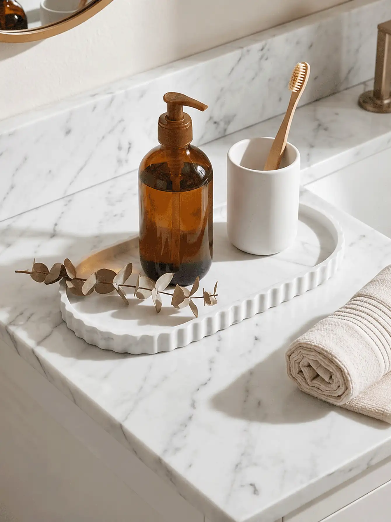 1 buah / 2 buah Baki Organizer Silikon Marmer Putih, Set Baki Dekoratif untuk Meja Kamar Mandi, Perhiasan, Parfum, Riasan, dan Perlengkapan Mandi - View 2