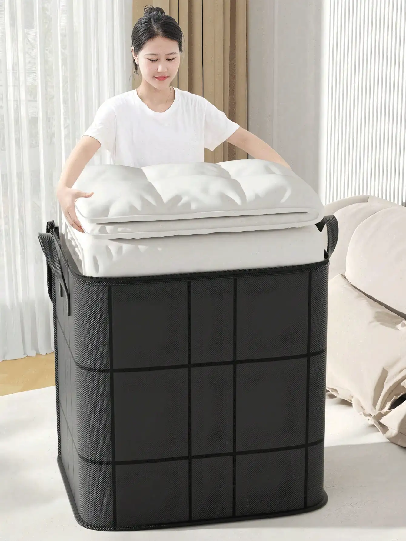 Large Capacity Storage Bag With Reinforced Handles Foldable Moving Storage Bin Drawer Laundry Clothes Organization Bags For Bedding Moving Closet Use Spacious Box Basket Wedding Christmas Bathroom House Bedroom Home Room Decor Cruise Travel Essential - Multicolor - View 3