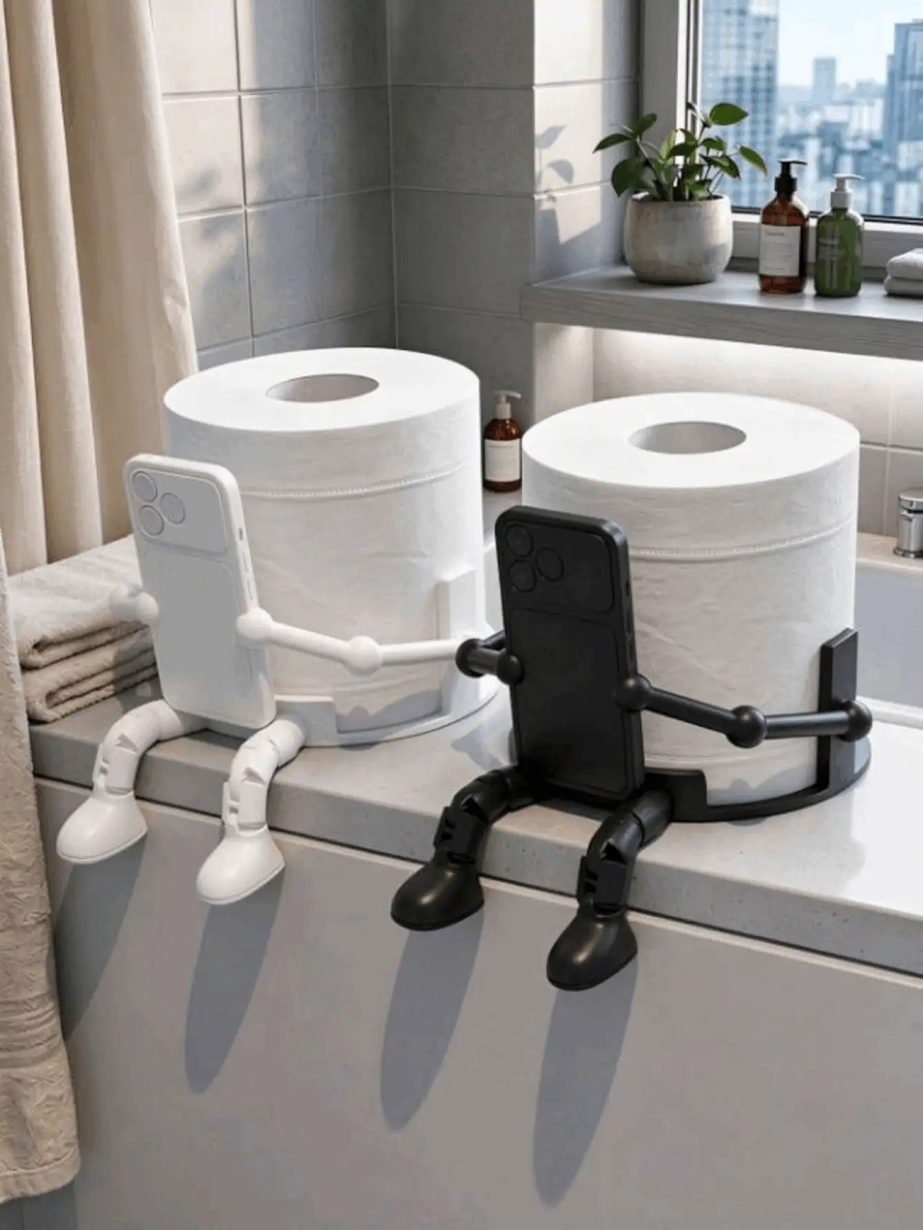 Creative Human-Shaped Toilet Paper Holder Unique Phone-Holding Pose Tissue Roll Storage For Men And Women Cartoon Toilet Paper Holder For Bathroom & Living Room Room Home Decor Kitchen Car Desk Essentials Accessories Storage Organizer Containers - Multicolor - View 3