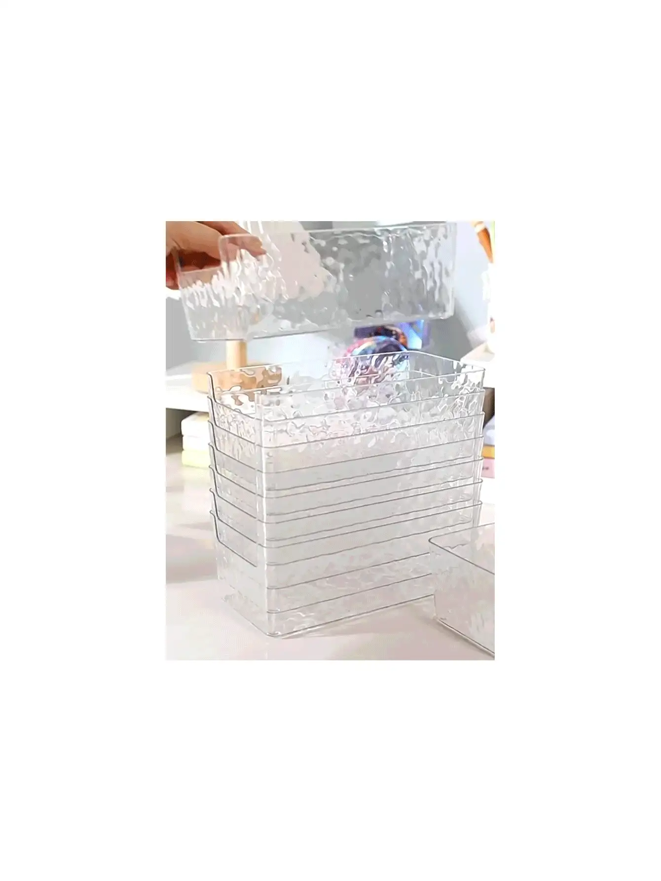 1/3/6pcs Glacier Pattern Transparent Storage Boxes, Sticky Note Storage Box Set, 2 Sizes Available, Desktop Stationery & Cosmetics Organizer, High-Quality PET Material, Open Design For Easy Access, Desk & Vanity Organizer, Student Stationery Storage, Durable & Shatter-Resistant - Clear - View 2