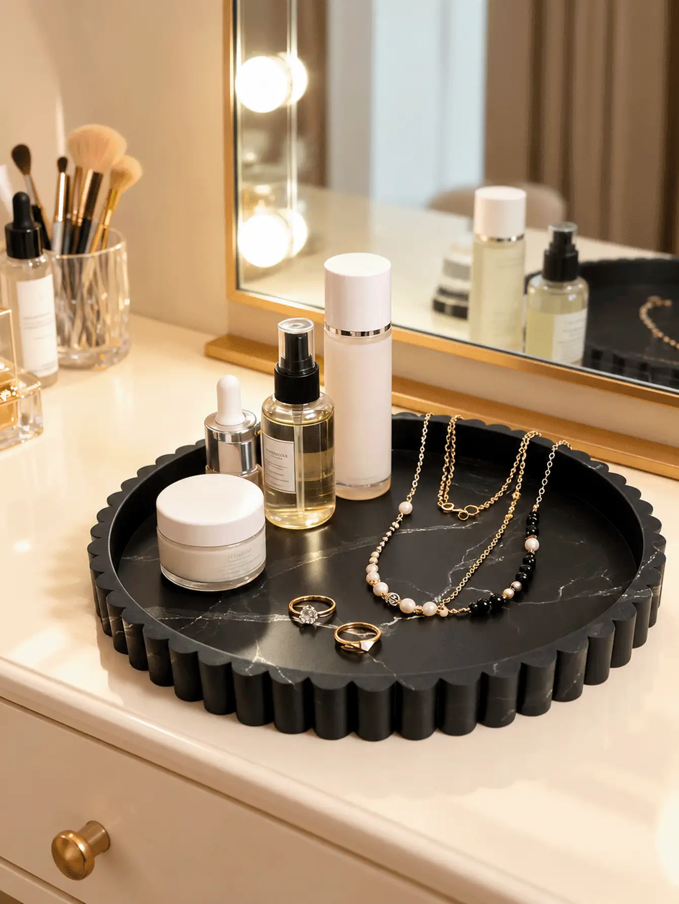 Round Silicone Vanity Tray, Scalloped Edge Decorative Organizer For Perfume, Jewelry, Candles, Cosmetics And Bathroom Countertop Storage, Waterproof Dresser Display Tray - Multicolor - View 2