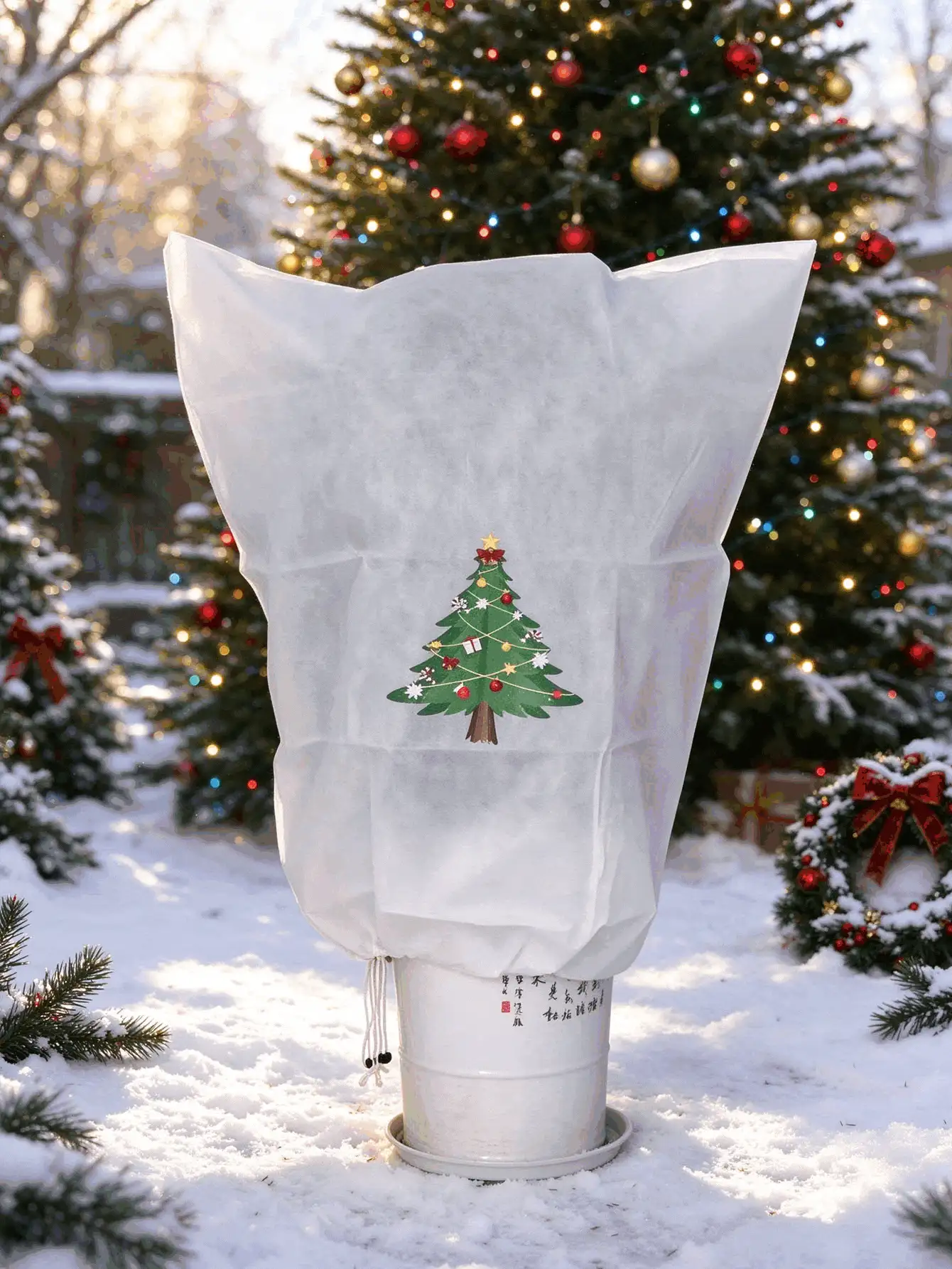 1pc Christmas Pattern Plant Frost Cover, Non-Woven Windproof Anti-Freeze Tree Shield With Drawstring, Winter Potted Flower & Shrub Protection Bag For Outdoor Garden, Santa, Reindeer & Xmas Tree Print,Home Decor,Garden Decor Outdoor - Multiple Styles - View 2