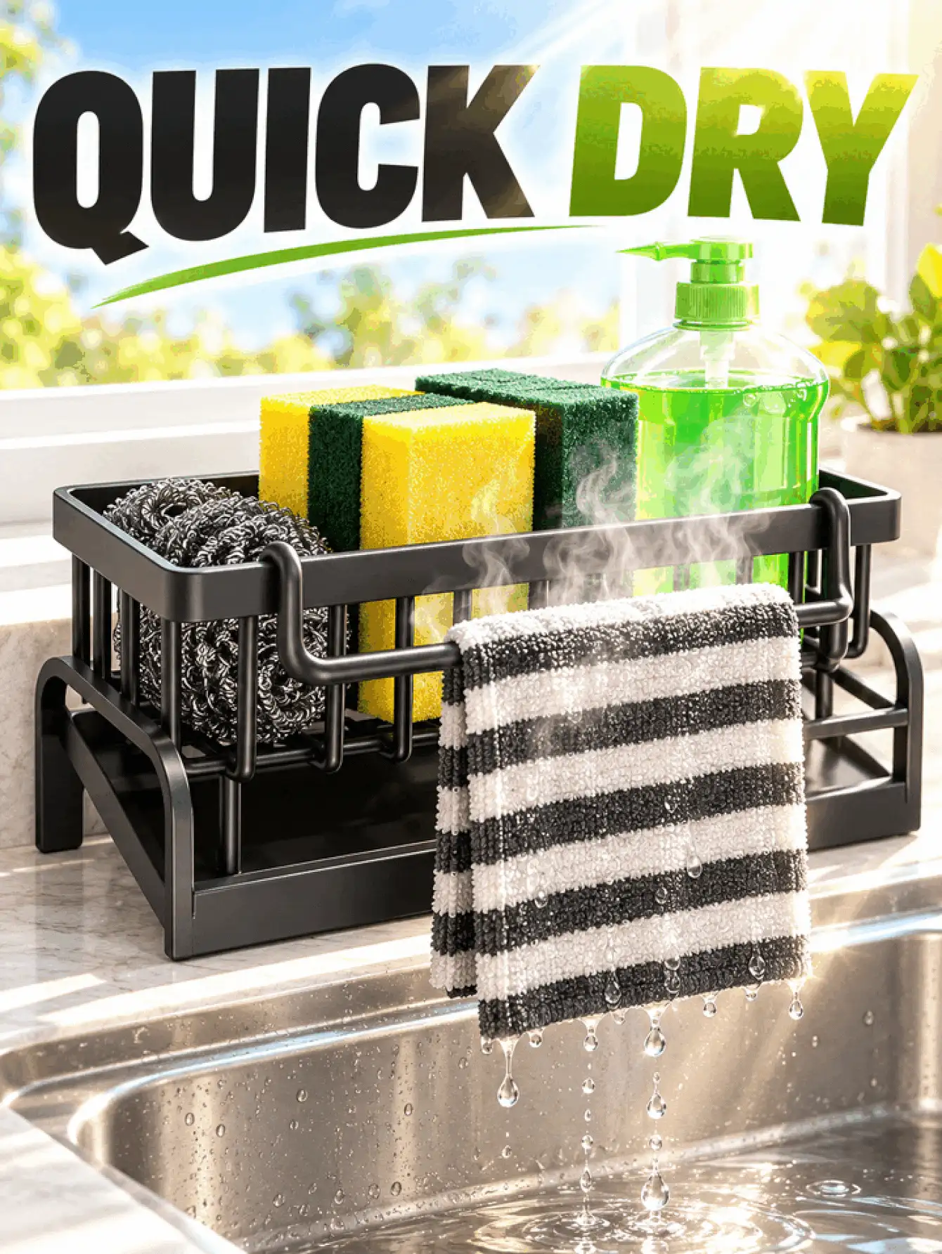 Multifunctional Storage Rack Set For Kitchen Sinks To Keep Dry Sponge Holder- Self-Draining With Dishcloth Holders For Women Men Sink Caddy Organizer Apartment Home Decor And Essentials Accessories Dish Drying Rrack Household Items Cocina Gadgets - Multicolor - View 3