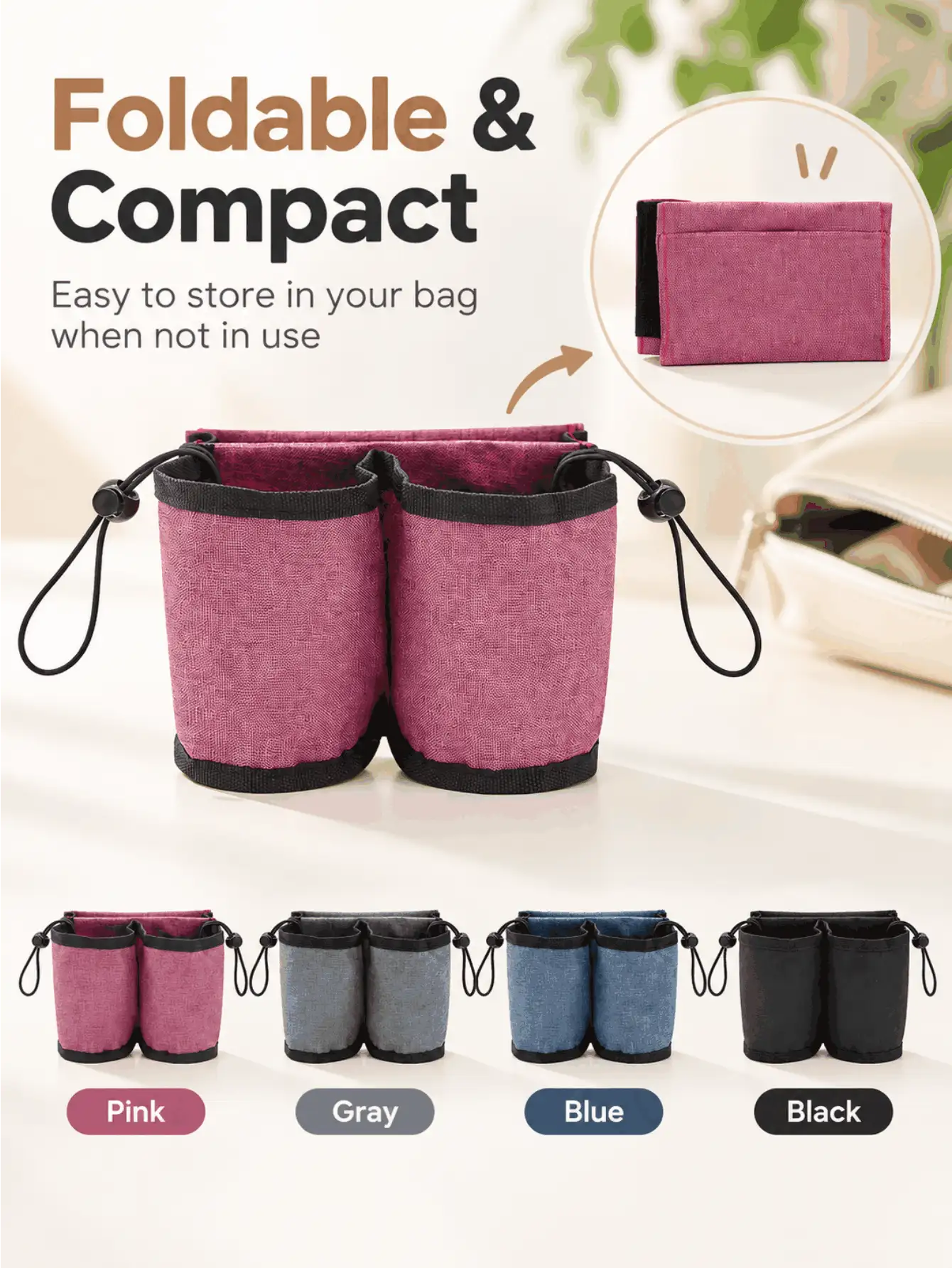 Luggage Handle Cup Holder, Portable Travel Cup Holder Bag With Adjustable Drawstring, Universal Luggage Accessory, Suitable For Travel, Camping Essentials, Vacation Essentials, Beach Trips, Hiking, Graduation And Back To School Trips - Multicolor - View 3