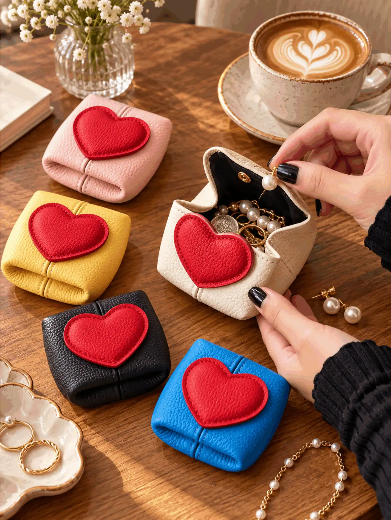 Heart-Shaped Coin Purse, Multi-Functional Portable Storage For Coins, Jewelry, Earphones, Suitable For Home Organization, Daily Commute, Travel, Business Trips, Holiday And Anniversary Gifts, Unisex - Multicolor - View 3
