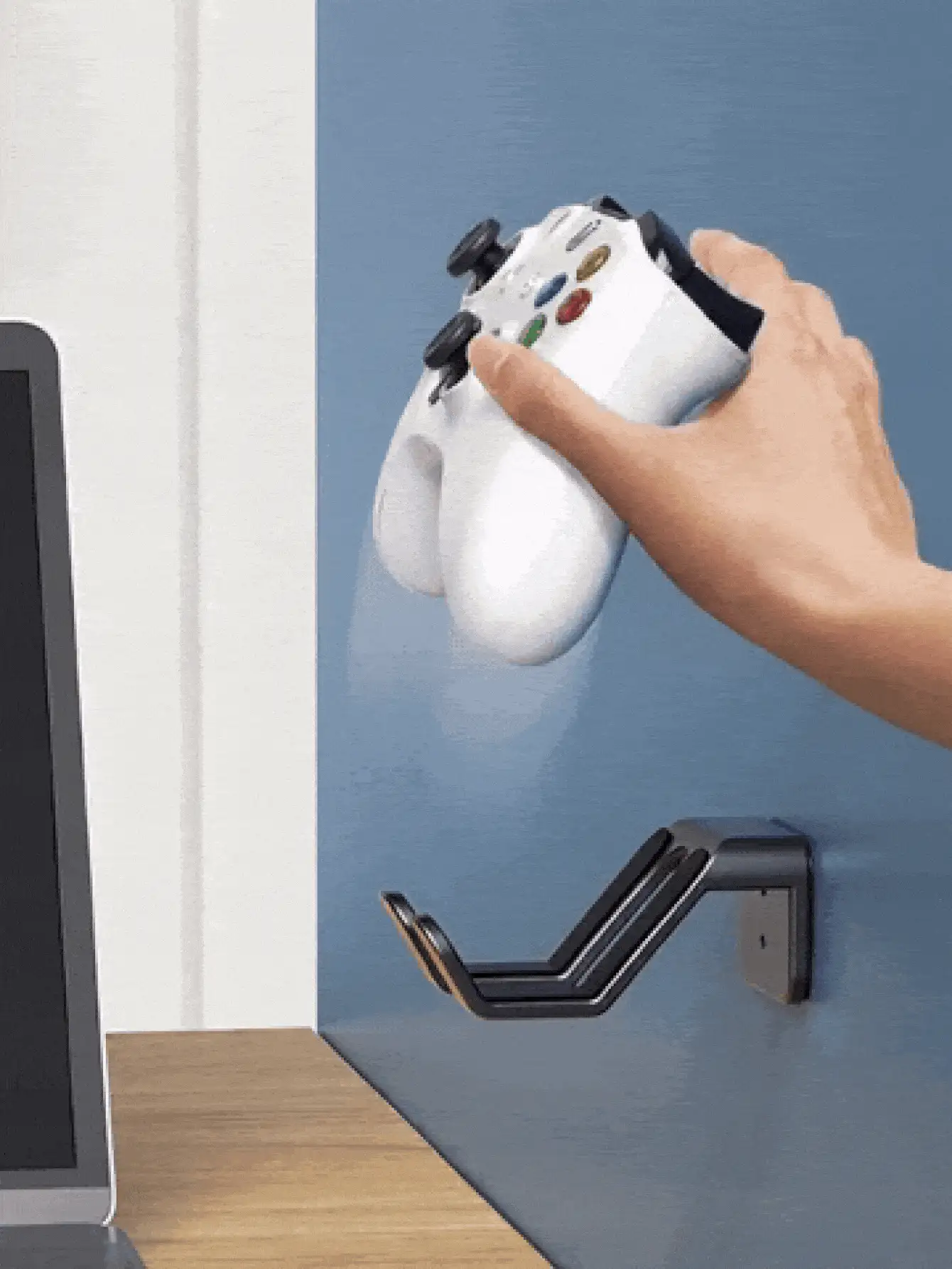 Wall-Mounted Controller & Headphone Holder With Anti-Slip Pad, No Drilling Required, Multi-Function Storage Rack For Gamepads, Hats, Bags, Suitable For Home Living Room Bedroom Bathroom Dorm Office, Desktop Storage Decor Accessories, Home Organization Essentials - Multicolor - View 2