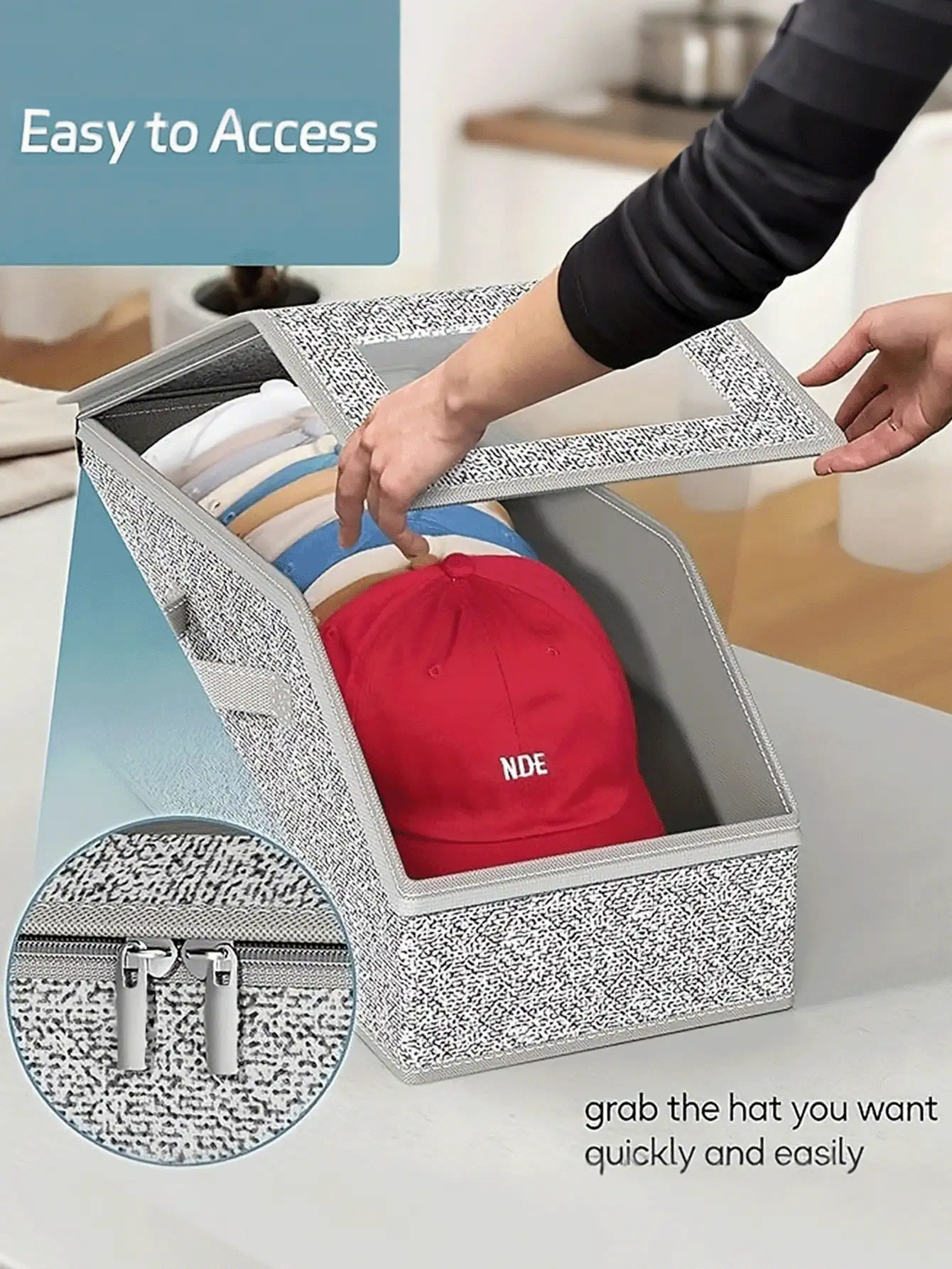 Dust-Proof Hat Storage Box With Zipper And Transparent Window, Multi-Functional Hat, Clothing, Doll Storage Box, Foldable Storage Bin, Wardrobe Organization, Home Room Bathroom Bedroom Dorm Decor, Essential Home Storage Organizer - Multicolor - View 2