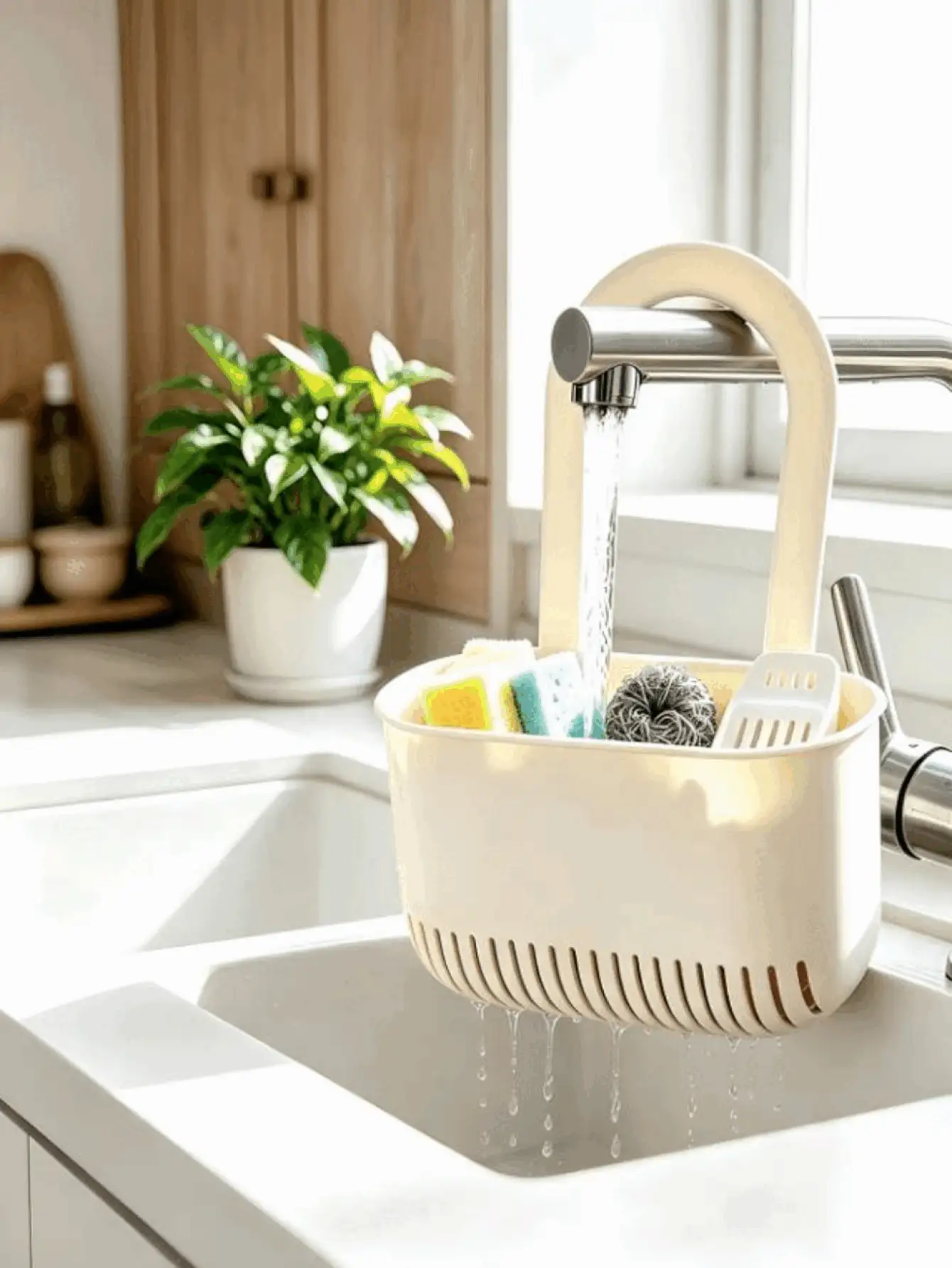 1pc Multi-Function No-Drill Sink Filter Drain Rack, Adjustable Hanging Storage Holder For Sponge & Cloth, Kitchen Bathroom Accessory For Home, Restaurant And Holiday Cooking Prep. - Multicolor - View 3