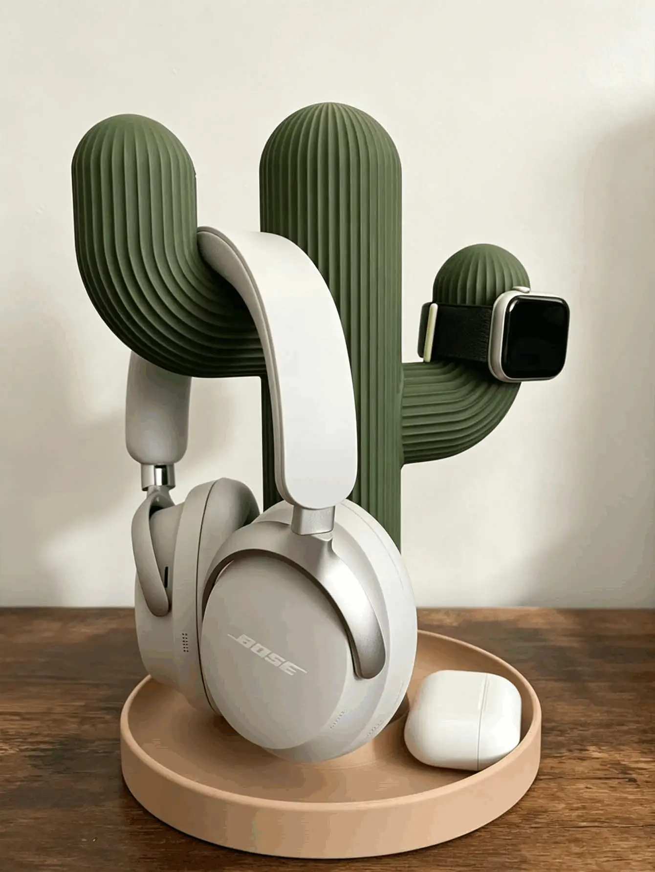 1 buah Stand Headphone Resin Berbentuk Kaktus Gaya Modern, Tekstur Garis Vertikal dengan Baki Penyimpanan Bulat, Gantungan Multi Kait untuk Headset, Smart Watch & Earbud, Rak Display Meja, Cocok untuk Dekorasi Kantor, Meja Belajar, Meja Gaming, dan Hadiah Liburan - MultiWarna - View 2