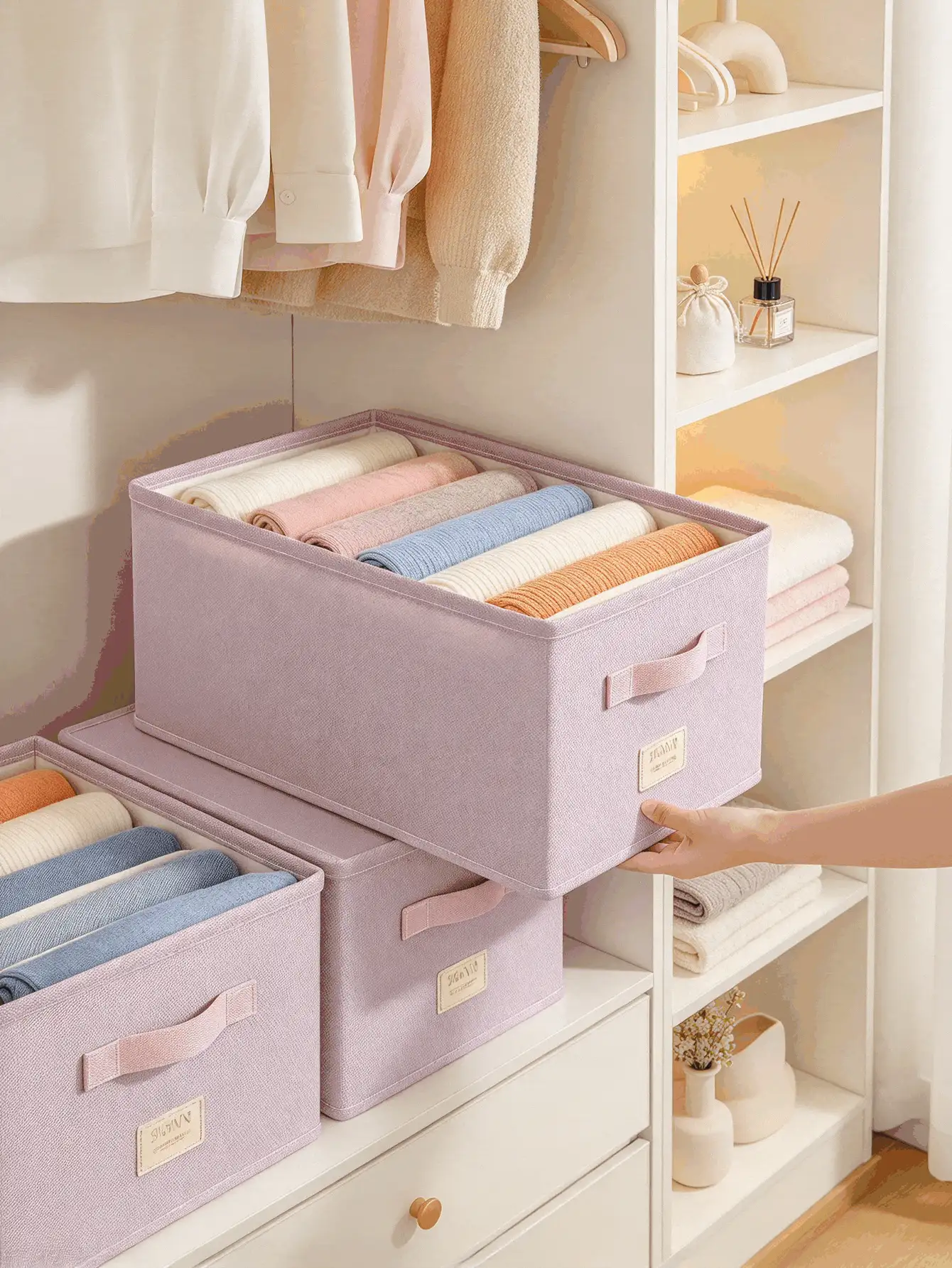 10/1PCSStorage Box,Foldable Rectangular Organizer Bin With Handle, Divided Compartment Clothes Storage Container For Bedroom Closet Large Capacity Foldable Storage Organizer For Bedroom Wardrobe Ideal For Tidying And Arranging Clothes Christmas Gifts - Multicolor - View 3