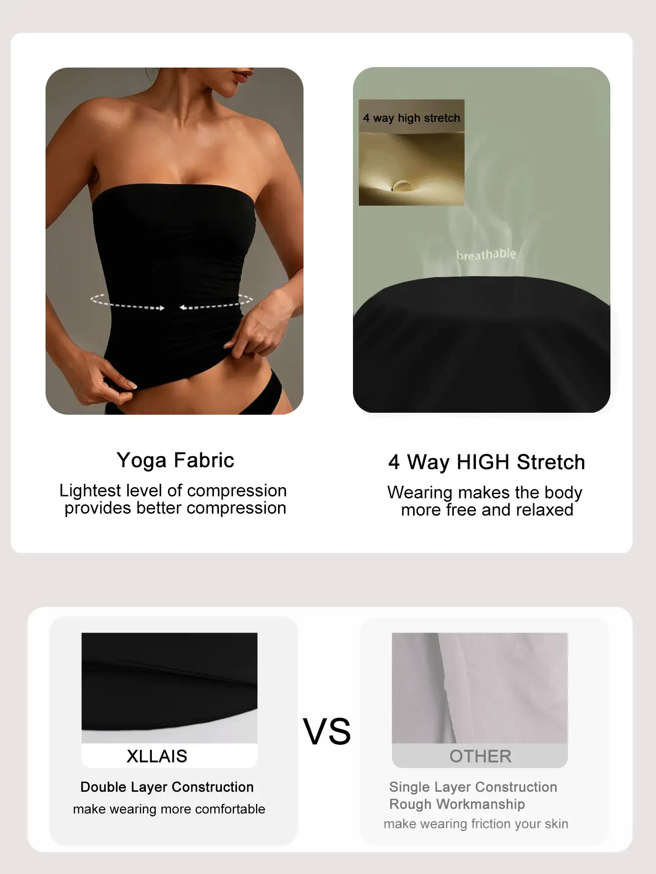 XLLAIS Sexy Strapless Basic Camisole, Fashionable Solid Color Stretchy Fitted Tube Top, Suitable For Women All Seasons Casual Black Summer, Y2K Aesthetic - Black - View 8