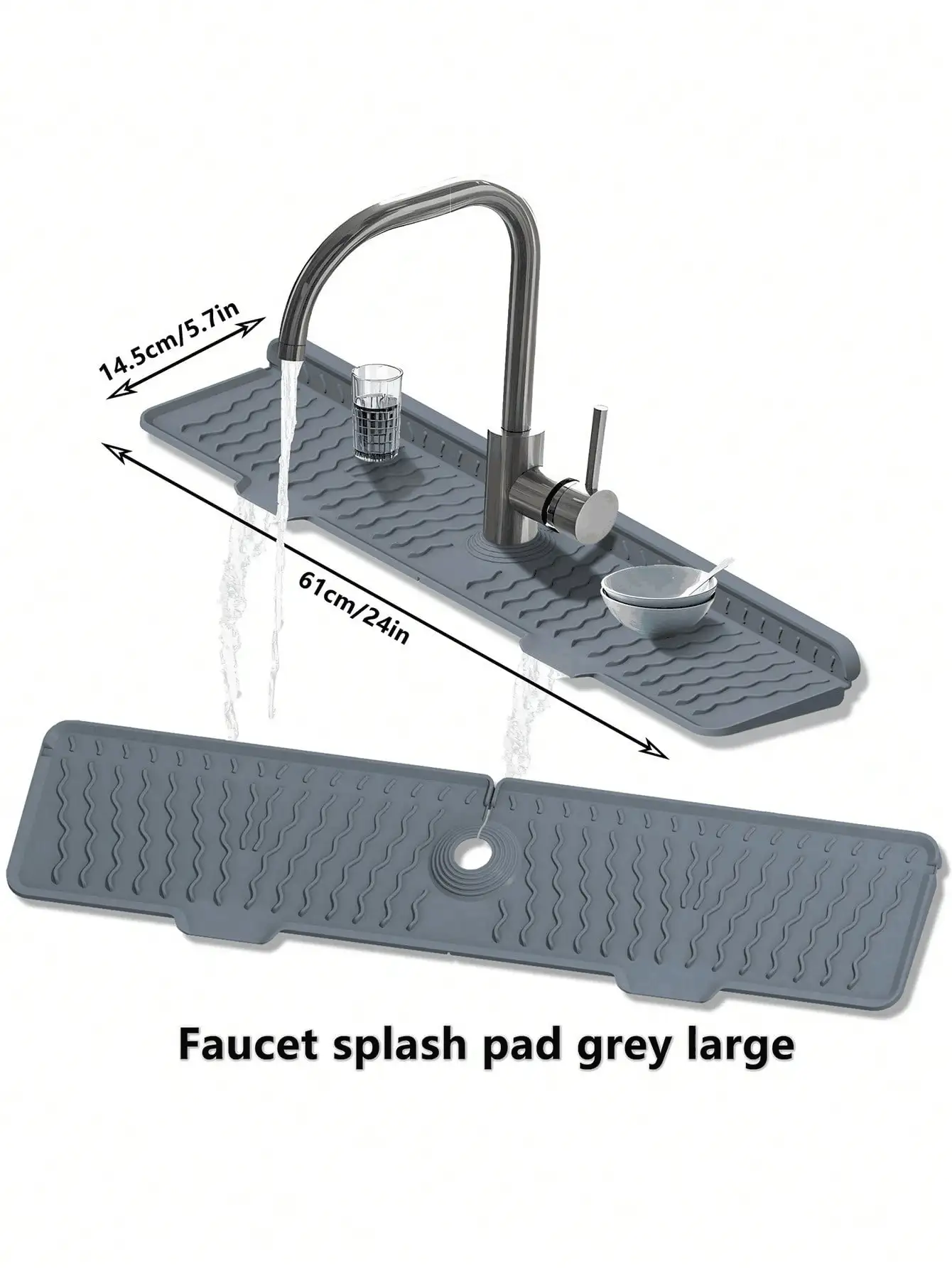 Innovative Silicone Faucet Splash Guard With Self-Draining Sloped Design, Anti-Slip Wavy Texture Sink Mat, Grey Countertop Protector, Holds Soap And Sponge, Quick Drainage Design, Practical Kitchen Tool, Suitable For Home, Travel And Cruise, Daily Household Item - Multicolor - View 3