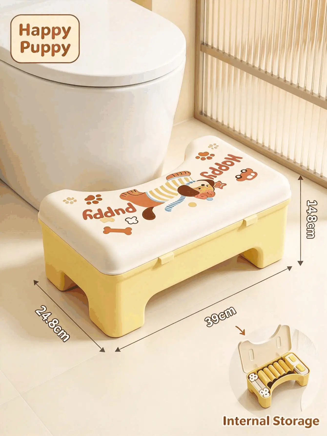 1pc Cute Thickened U-Shaped Squatting Stool, Flip-Top Compartment Storage Box, Multi-Functional Organizer, Toilet Squatting Stool, Bathroom Storage Box, Suitable For Home Bathroom Daily Use, All-Season, Christmas Room Decor - Multicolor - View 2