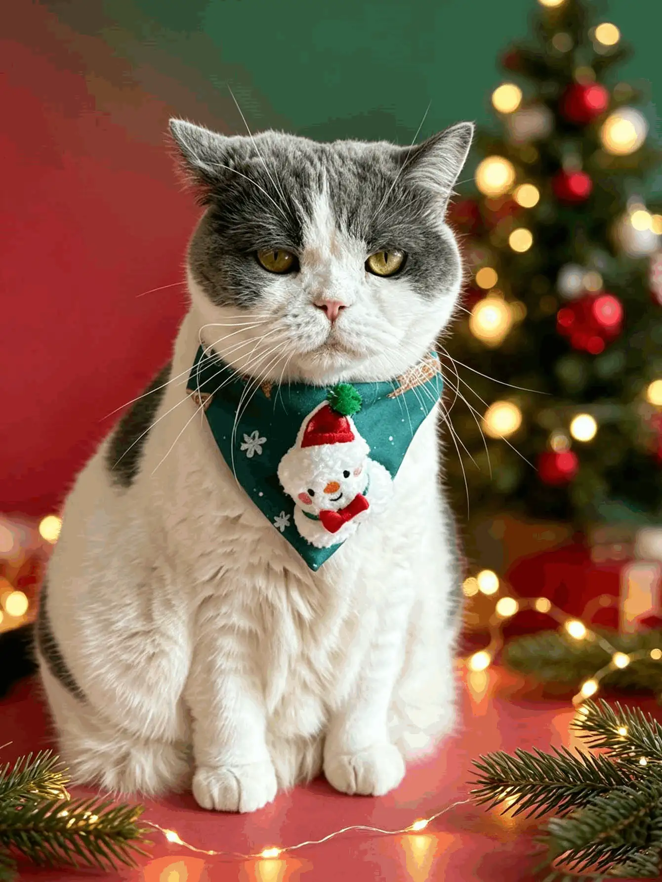 1pc Fabric Pet Triangle Bandana, 3D Embroidered Santa Claus & Christmas Tree Pattern, Adjustable Pet Collar Scarf, Pet Neck Accessory, Suitable For Christmas Party, Holiday Photos, Daily Pet Wear & Pet Gift - Multicolor - View 2