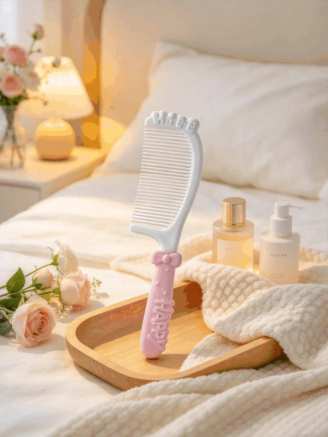 1pc Pastel Style Plastic Hand Hair Comb, Long Handle Design With Embossed Letter Prints, Smooth Teeth For Tangle-Free Hair Styling, Portable Hairdressing Comb For Daily Hair Care, Bathroom Vanity, Travel And Salon Use - Multicolor - View 2