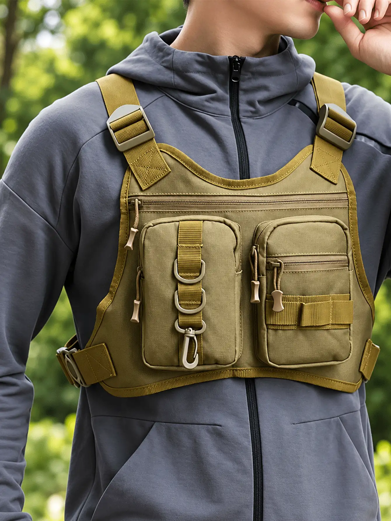 Large Capacity Tactical Chest Bag With Multiple Pockets And Key Hook, Multifunctional Outdoor Backpack, Unisex, Lightweight Chest Bag, Suitable For Running, Hiking, Camping, Survival, Hunting, Tactical Gear Essential Accessory Gift - Multicolor - View 3