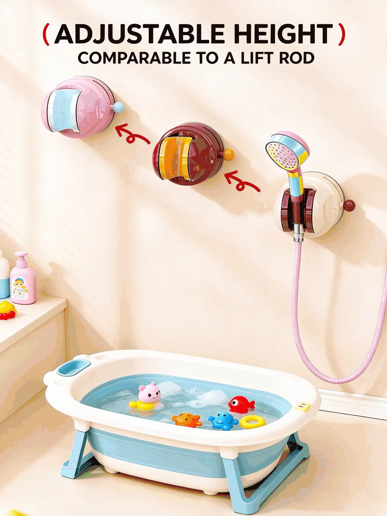 Adjustable Angle Suction Cup Shower Head Holder, Vacuum Suction Wall Mount Handheld Sprayer Bracket, No Drilling ABS Bathroom Shower Accessory For Bathtub & Tub, Easy Install, Space Saving, Rustic Style Home Decor, Christmas Essential - Multicolor - View 3