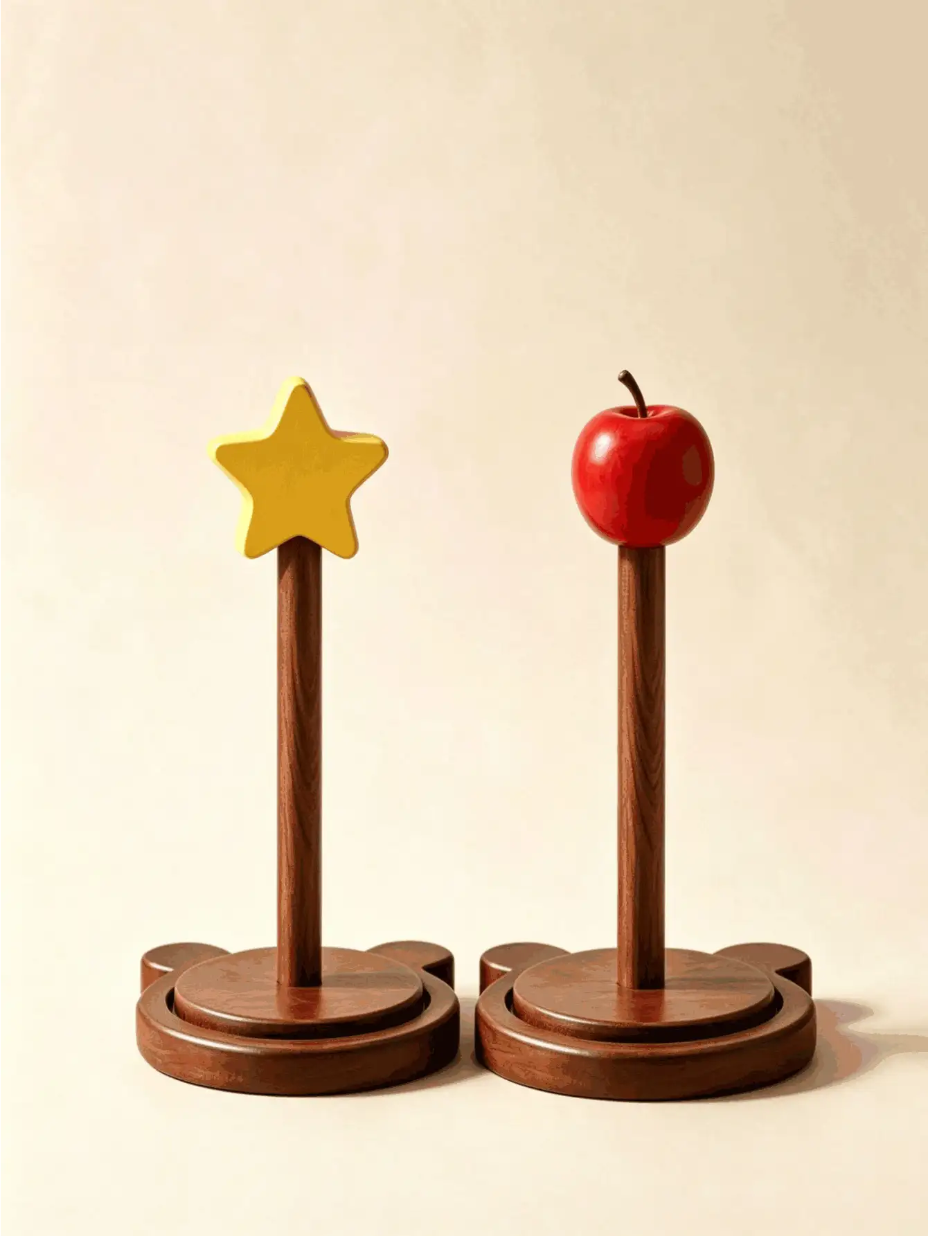 Wooden Countertop Paper Towel Holder With Star And Apple Decorative Top, Bear Ear Base Natural Wood Vertical Roll Holder, Cute Decorative Kitchen Paper Towel Dispenser, Suitable For Restaurant Countertop Decor, Christmas Essential - Multicolor - View 3