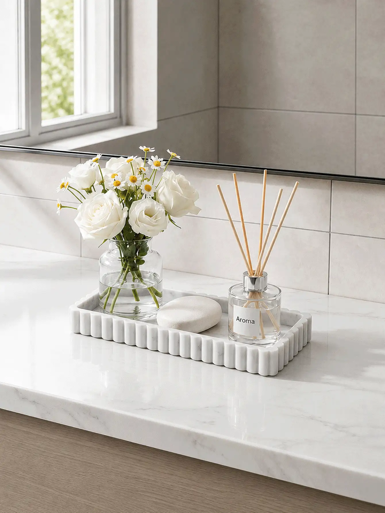 White Marble-Pattern Silicone Decorative Tray - Suitable For Bathroom Countertops, Perfume Storage, Vanity Organization, And Coffee Table Candle Displays; Non-Slip And Durable, Making It An Excellent Birthday Or Christmas Gift. - Multicolor - View 2